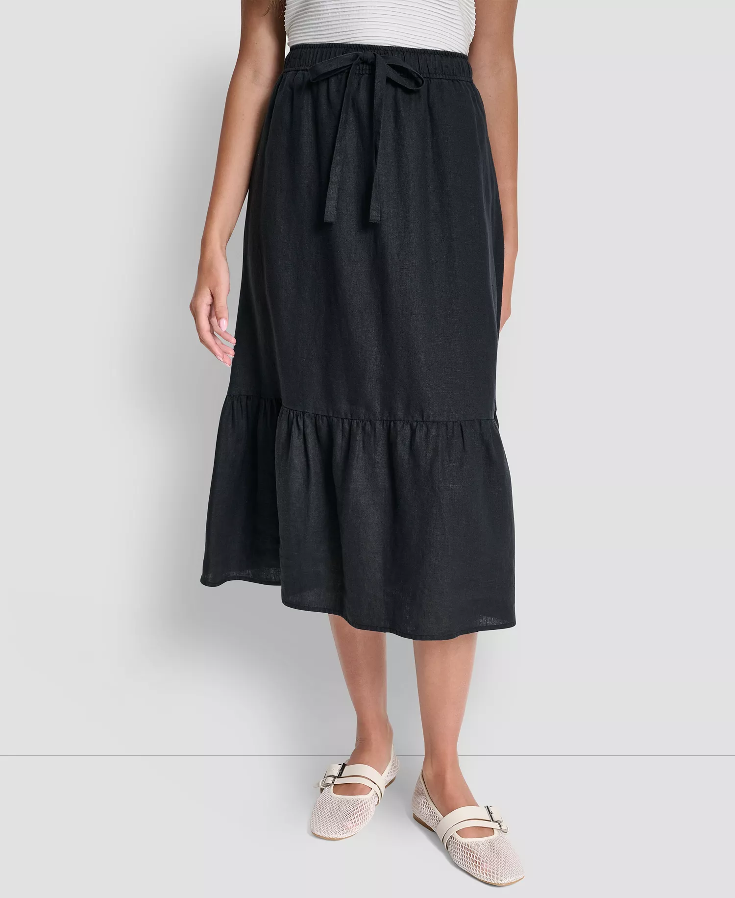 Women's Linen A-Line Pull-On Skirt - Black - L