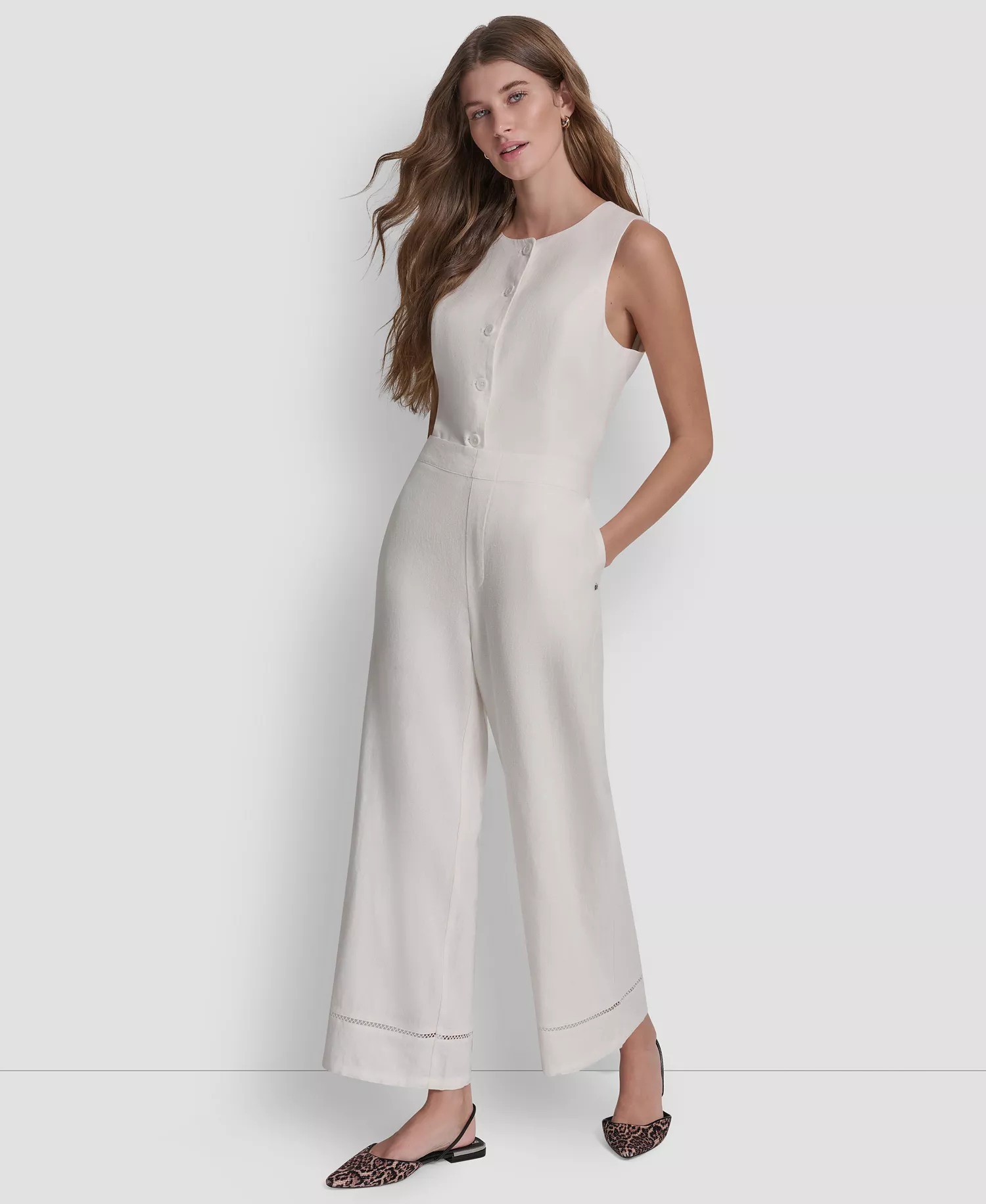 Women's High Rise Pull-On Wide Leg Ankle Pants - Ivory - L