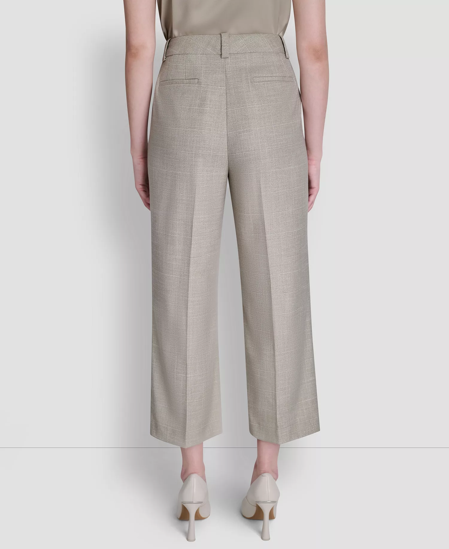 Women's Windowpane Mid-Rise Cropped Pants - Pebble / White Combo - 10