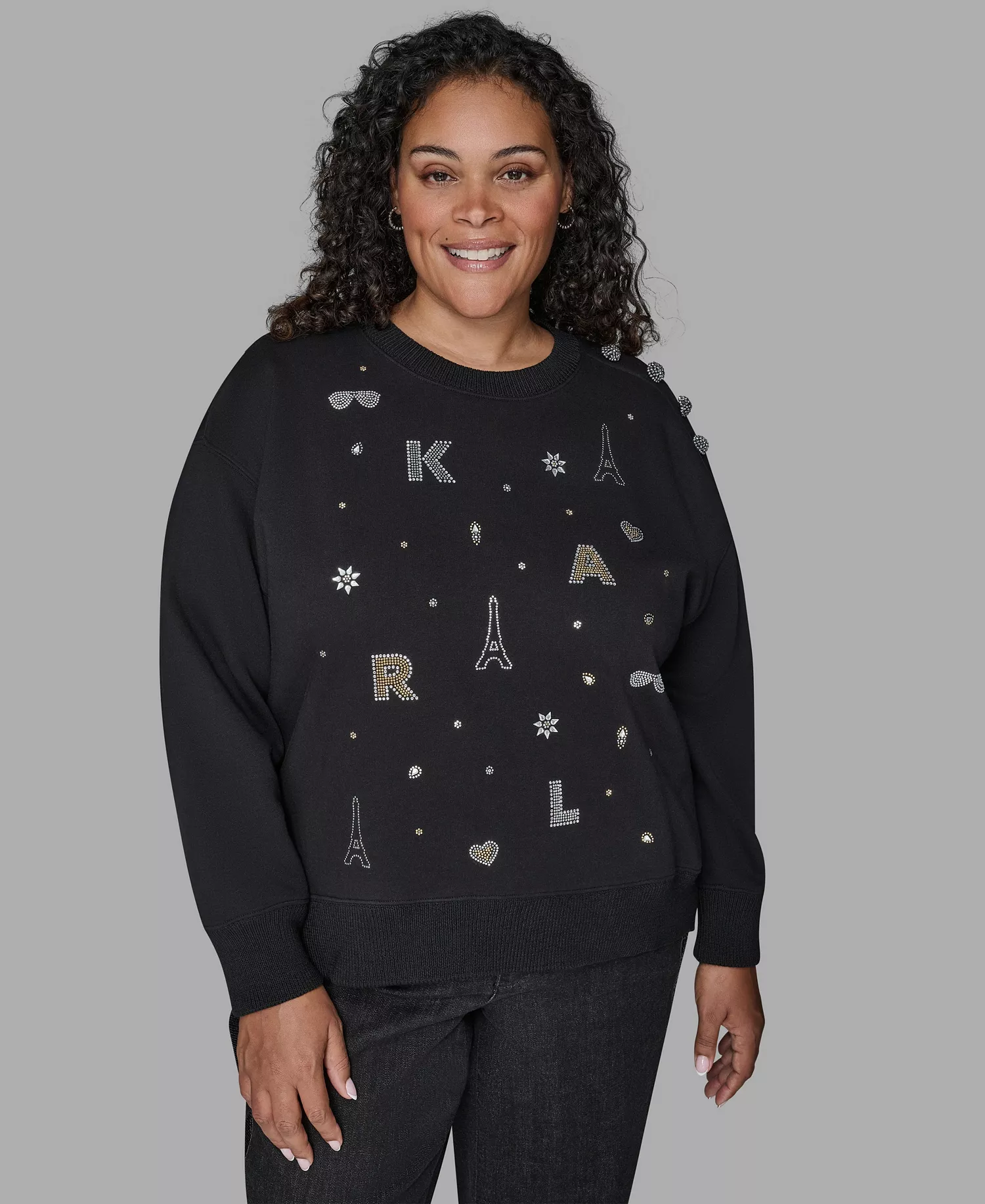 Women's Plus Size Knit Long-Sleeve Sweater - Black - 0X