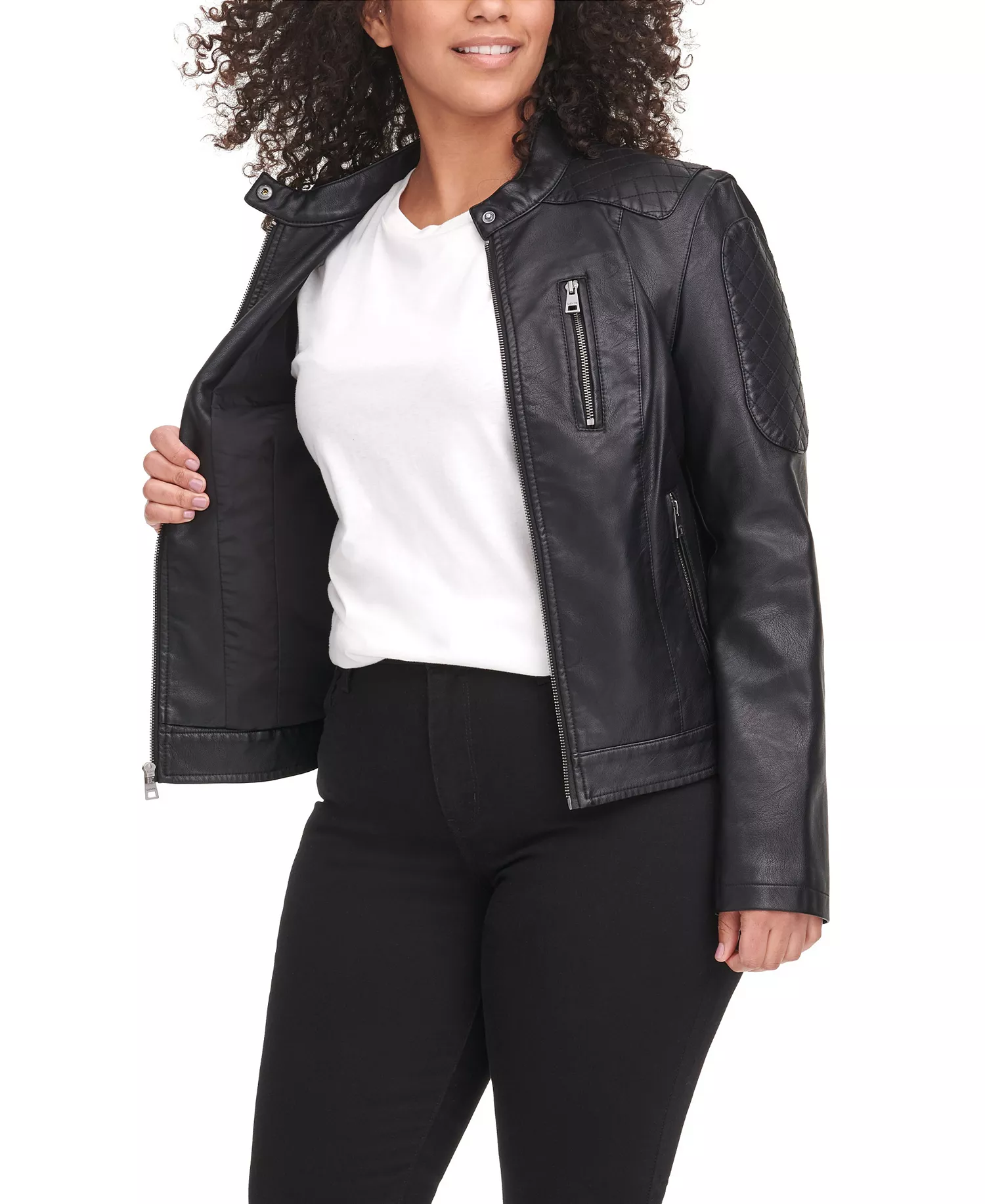 Plus Size Faux Leather Motocross Racer Jacket - Black - 1X