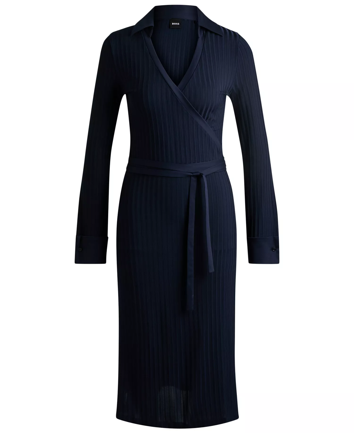 Women's Lustrous Ribbed Wrap Dress - Dark Blue - L