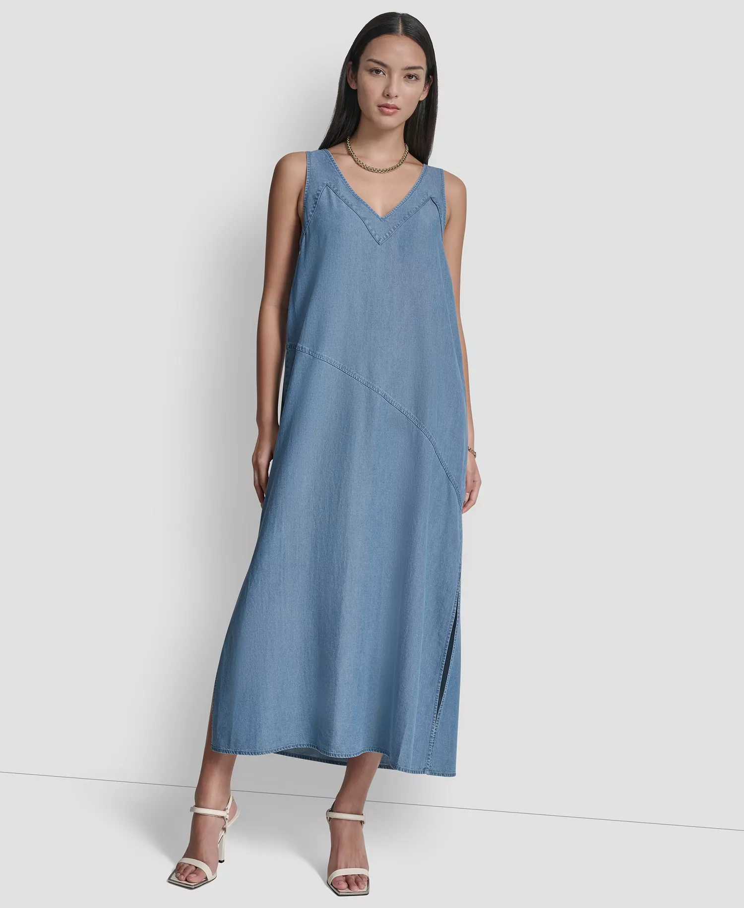 Women's Sleeveless V-Neck Side-Slit Dress - Stream - L