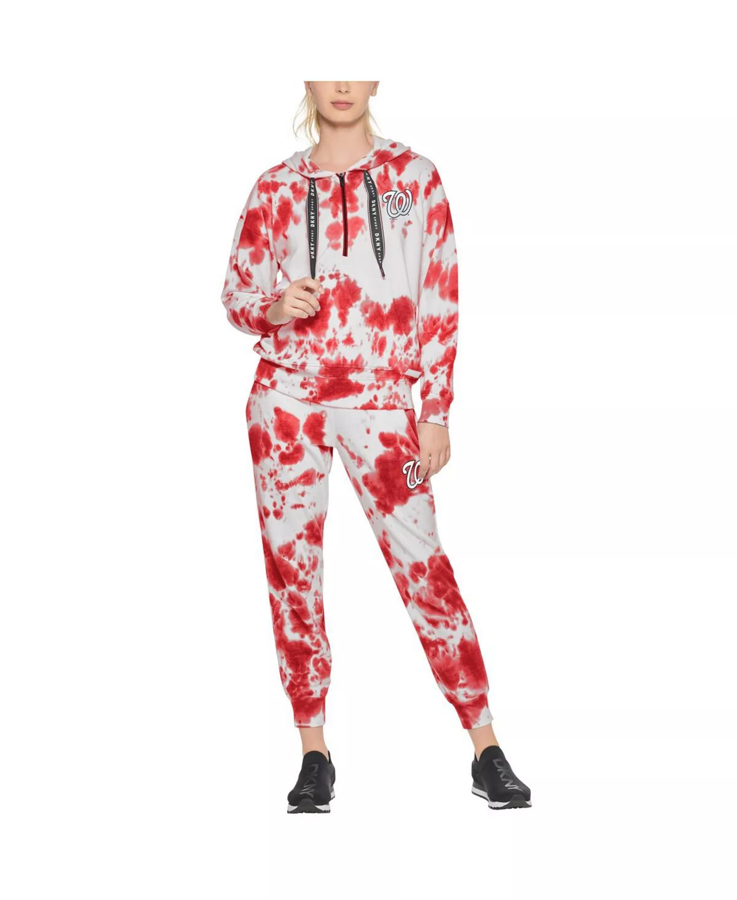 Women's White and Red Washington Nationals Dakota Tie-Dye Half-Zip Hoodie - White, Red - S