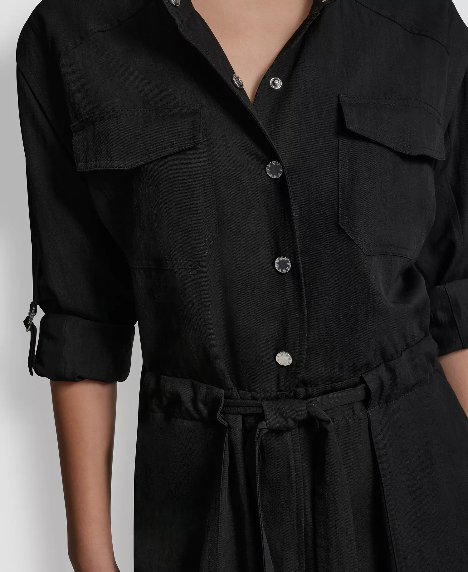 Women's Adjustable Waist Crewneck Jumpsuit - Black - L