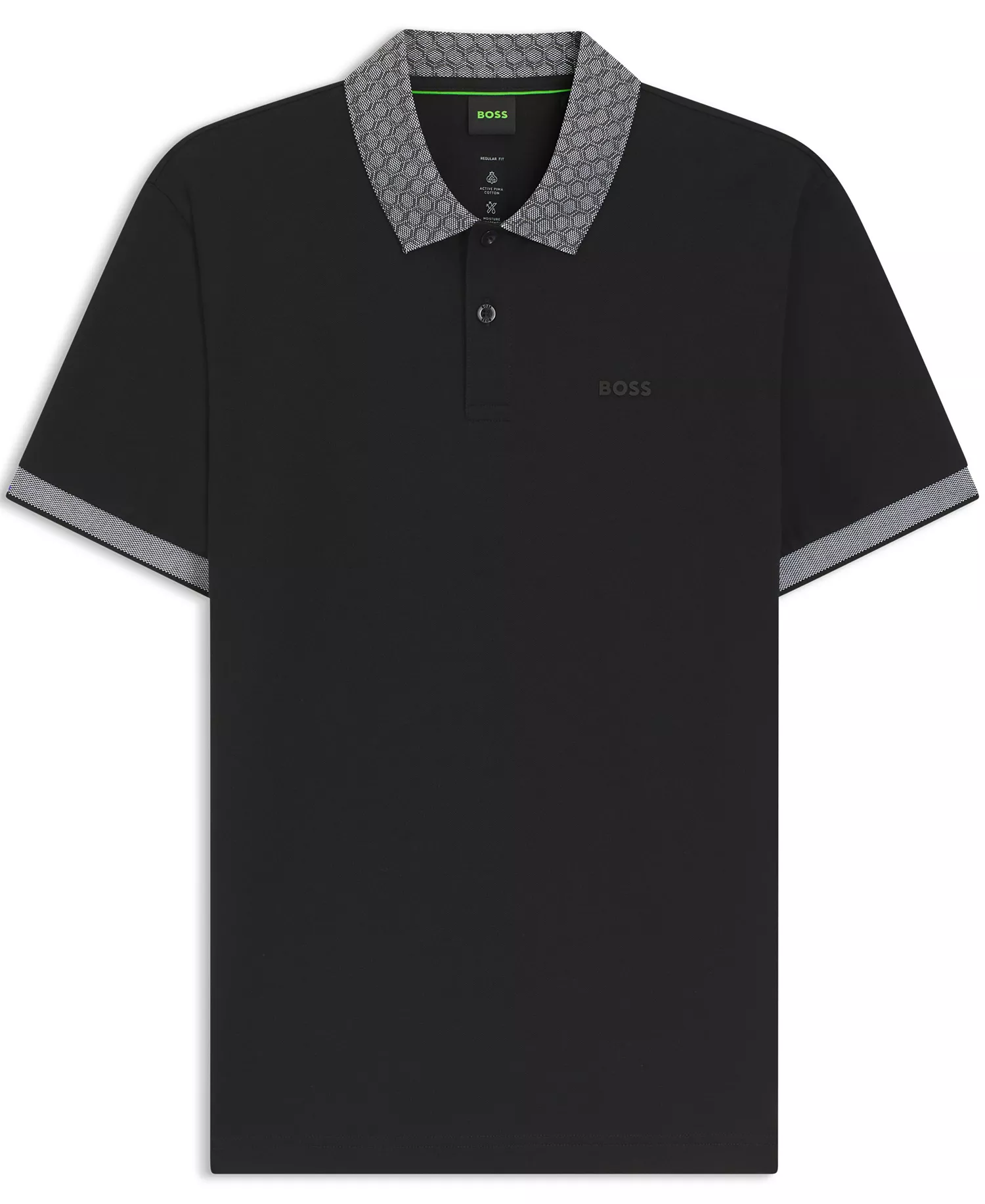 Men's Stretch Cotton Moisture Management Paddy Polo Shirt - Black - L