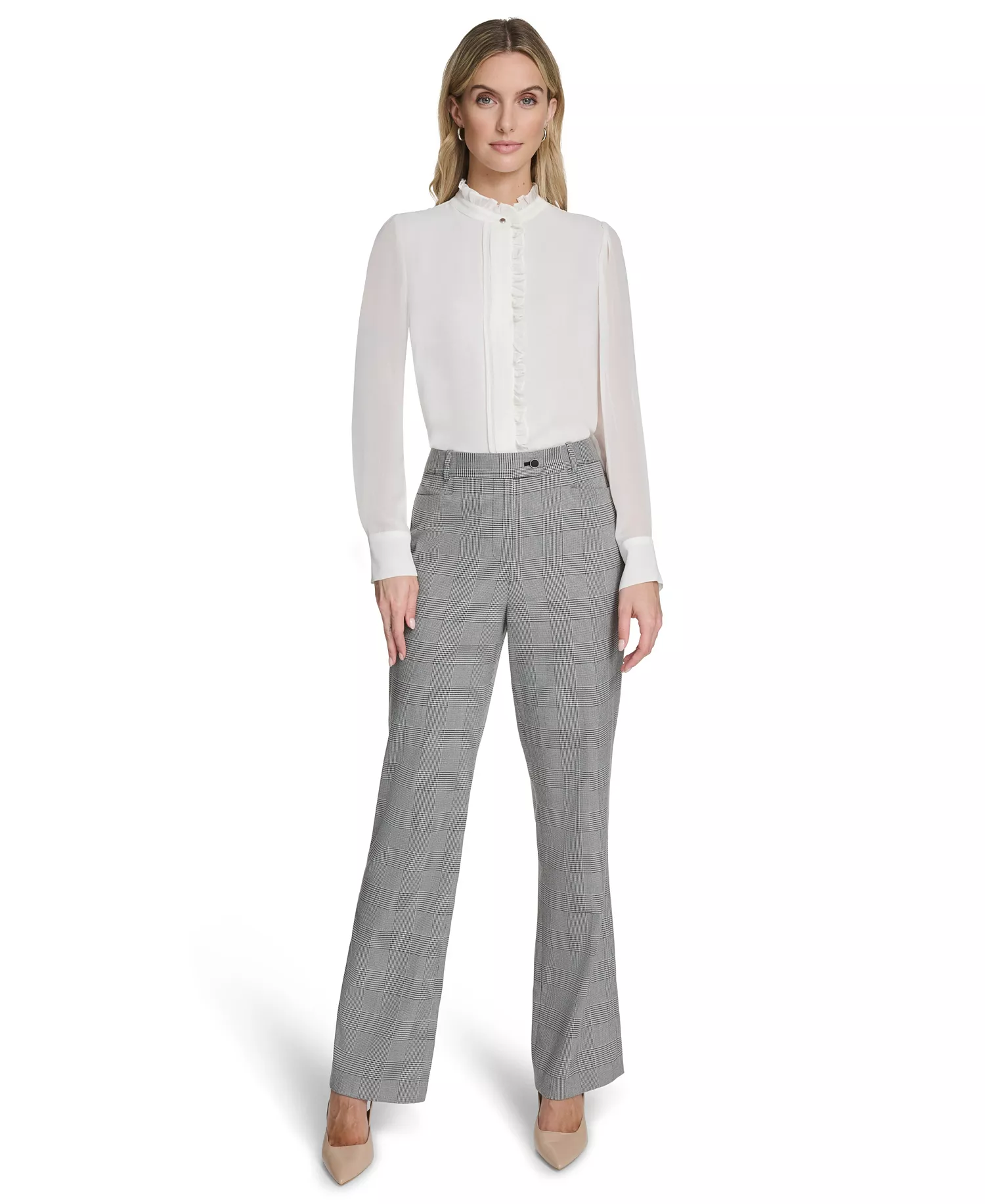 Women's Houndstooth Mid-Rise Pants - Black/cream - 12