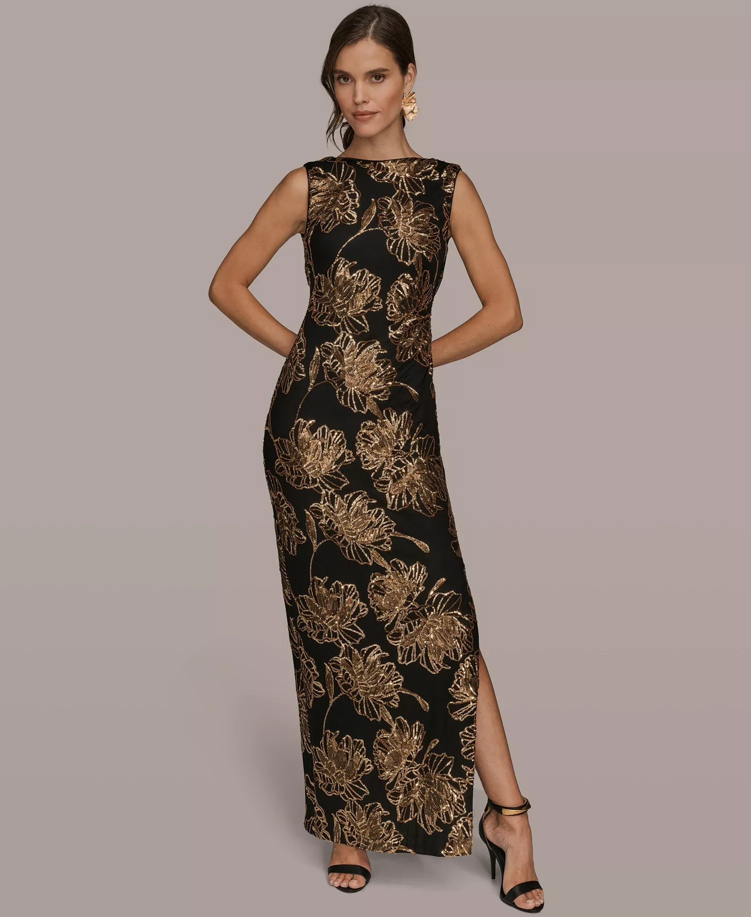 Women's Embellished Crew Neck Maxi Dress - Black/Gold - 12