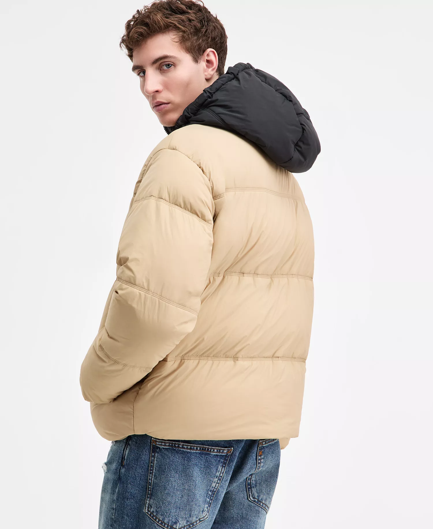 Men's Bodo Contrast-Hood Insulated Jacket - Beige - 2XL