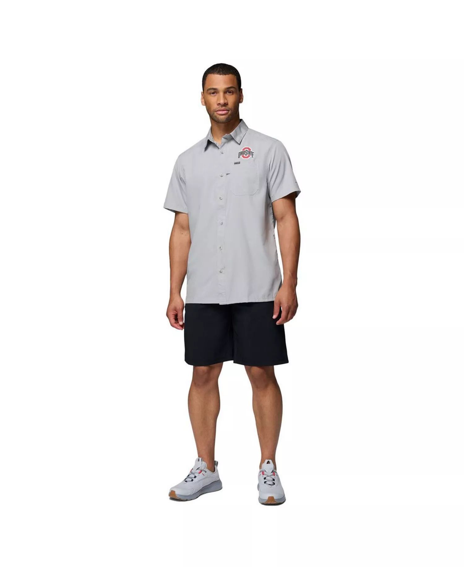 Men's Gray Ohio State Buckeyes Slack Tide Camp Button-Up Shirt - Gray - L