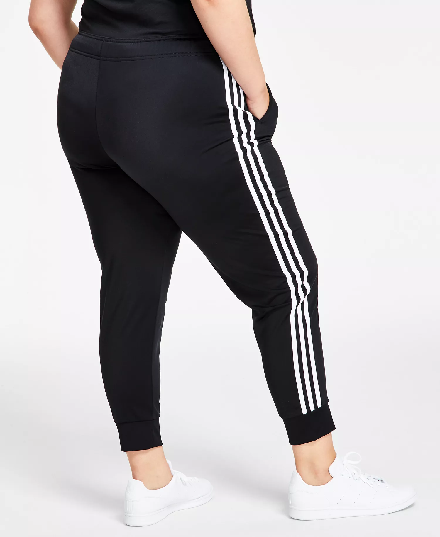 Women's Essentials Warm-Up Slim Tapered 3-Stripes Track Pants, XS-4X - Black - S