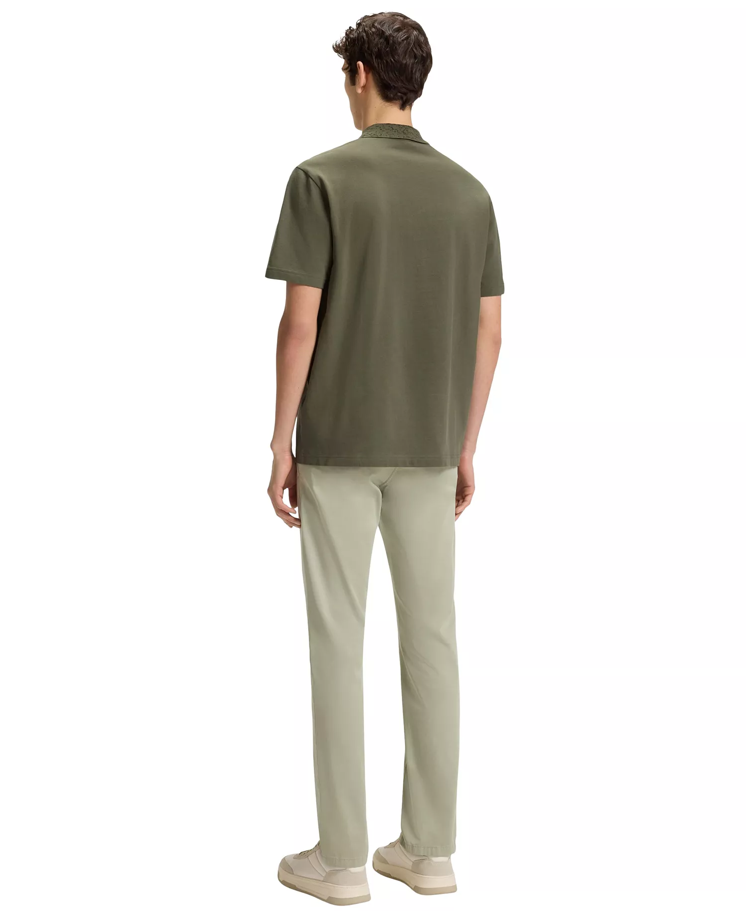 Men's Patterned Collar Cotton-Pique Polo Shirt - Open Green - S