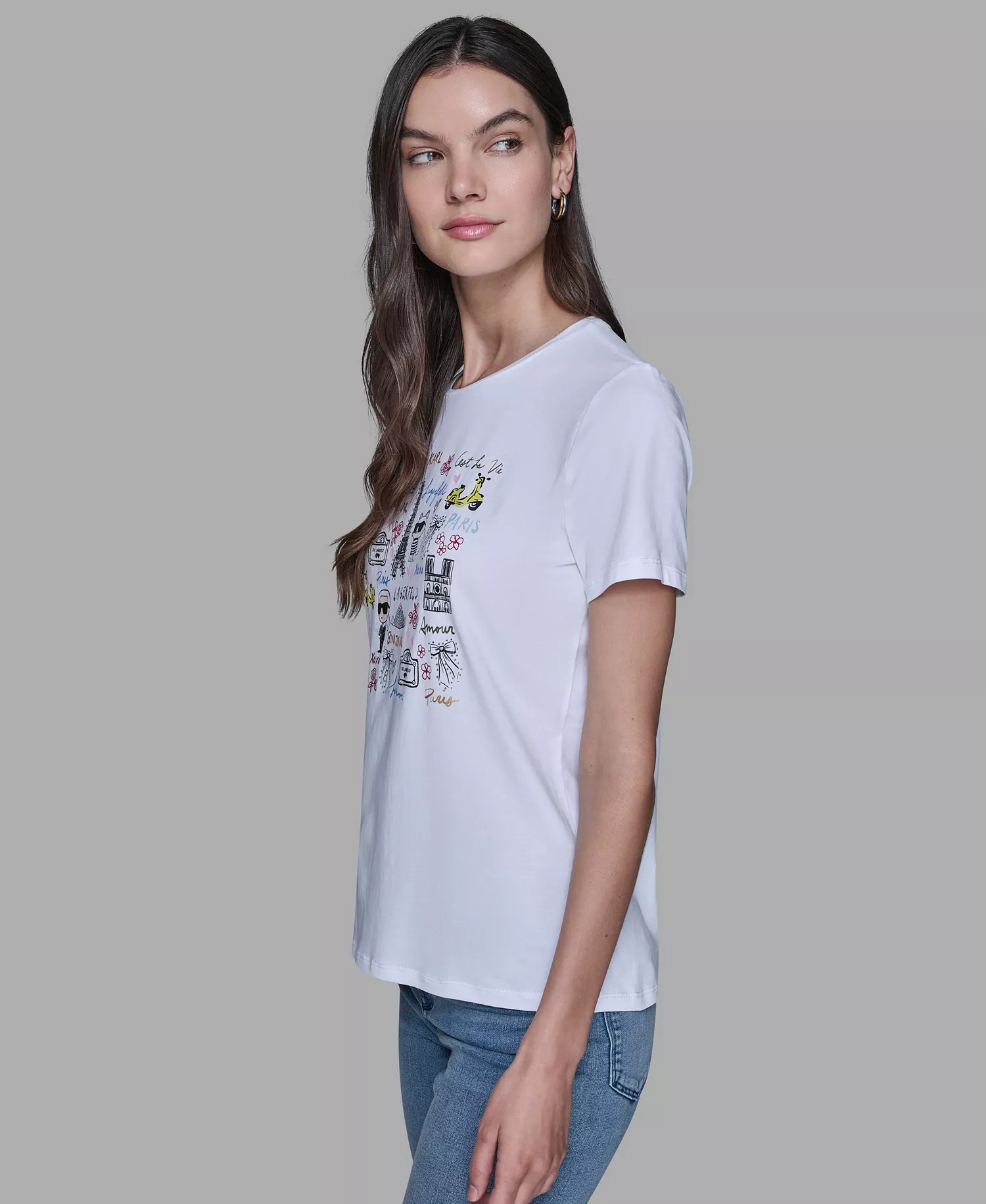 Women's Mixed Motif Printed T-Shirt - White - L