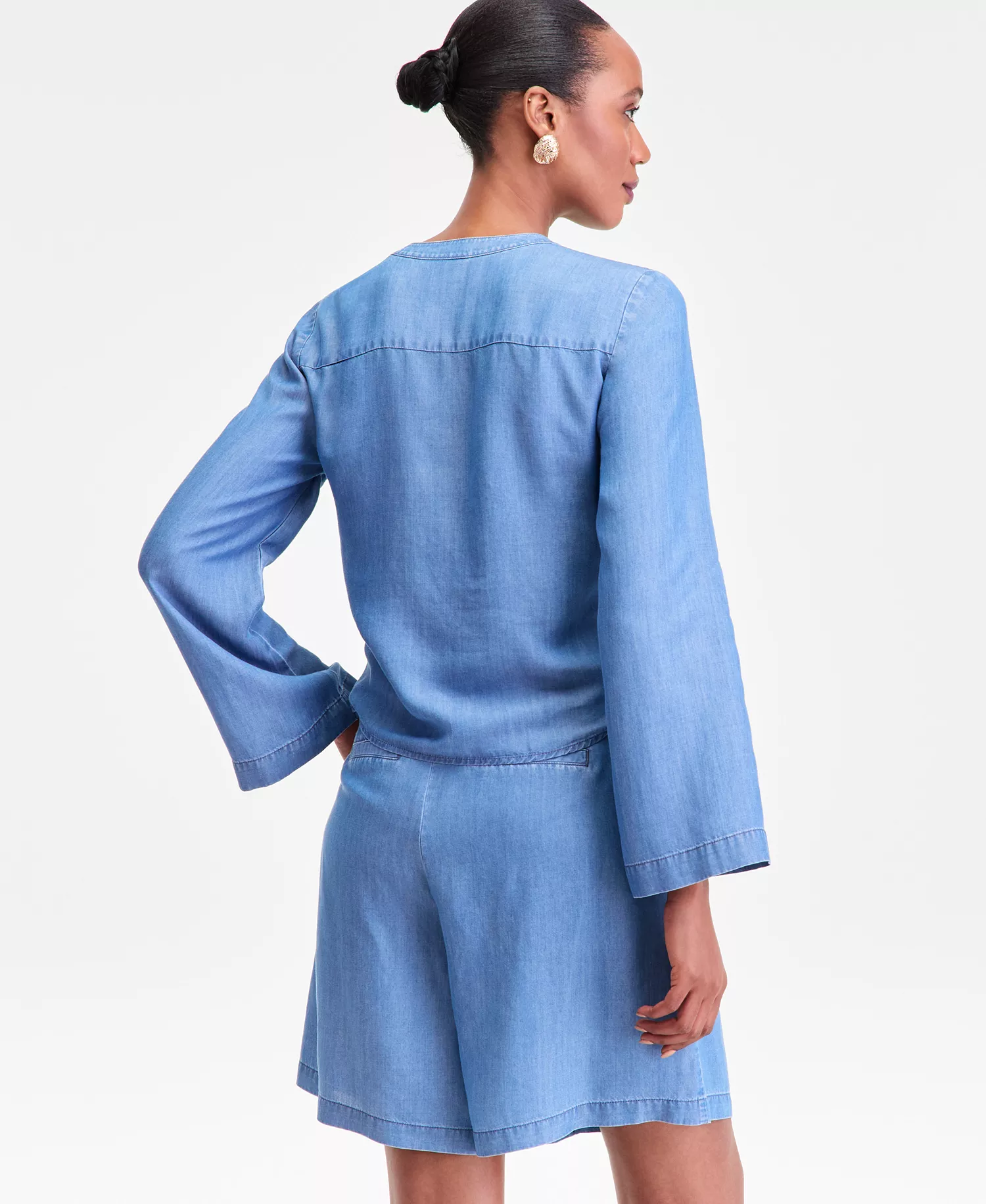 Women's Chambray Long-Sleeve Tie-Front Top, Macy's Exclusive - Medium Indigo - L