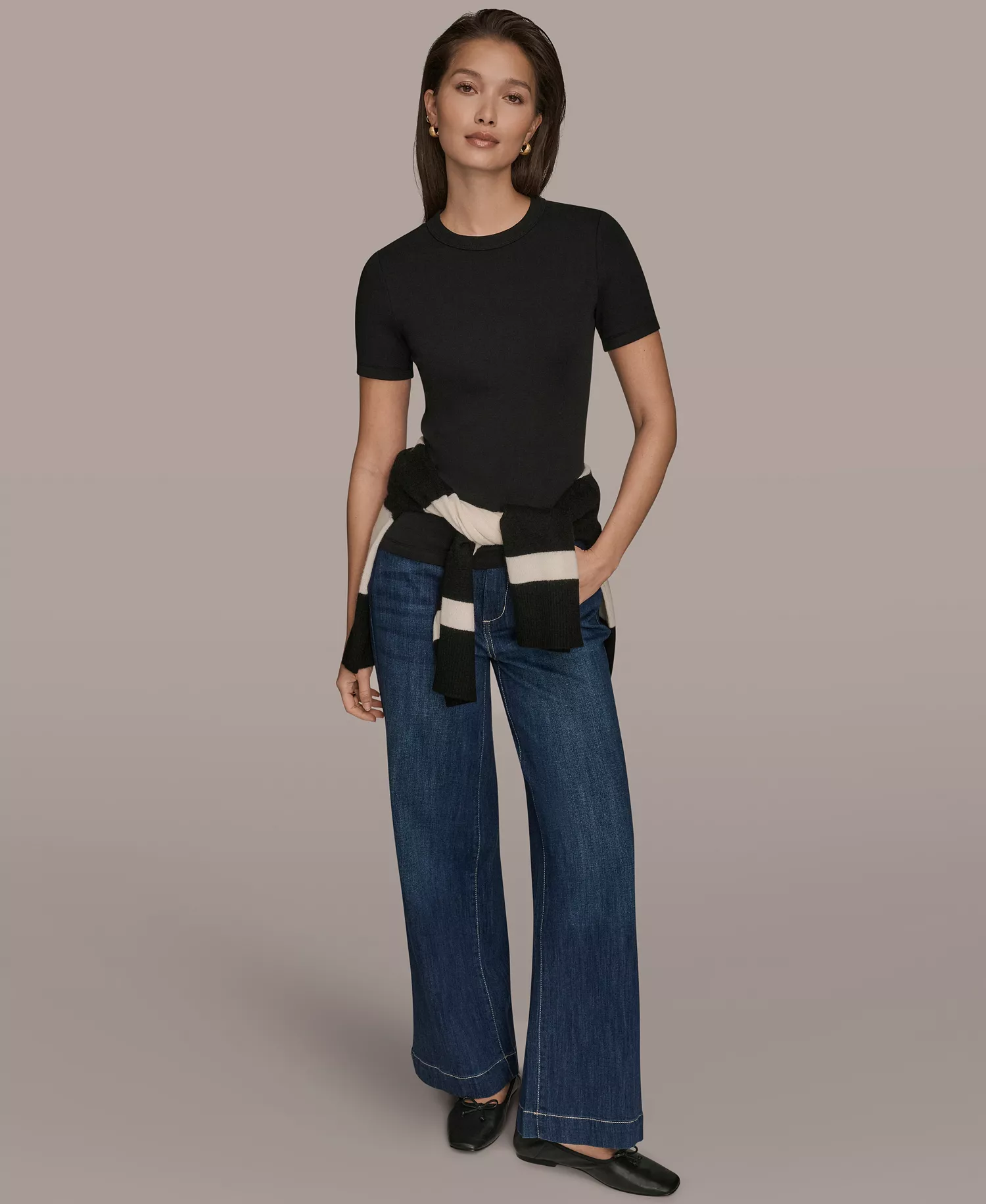 Women's Rib Short-Sleeve Crewneck T-Shirt - Black - L