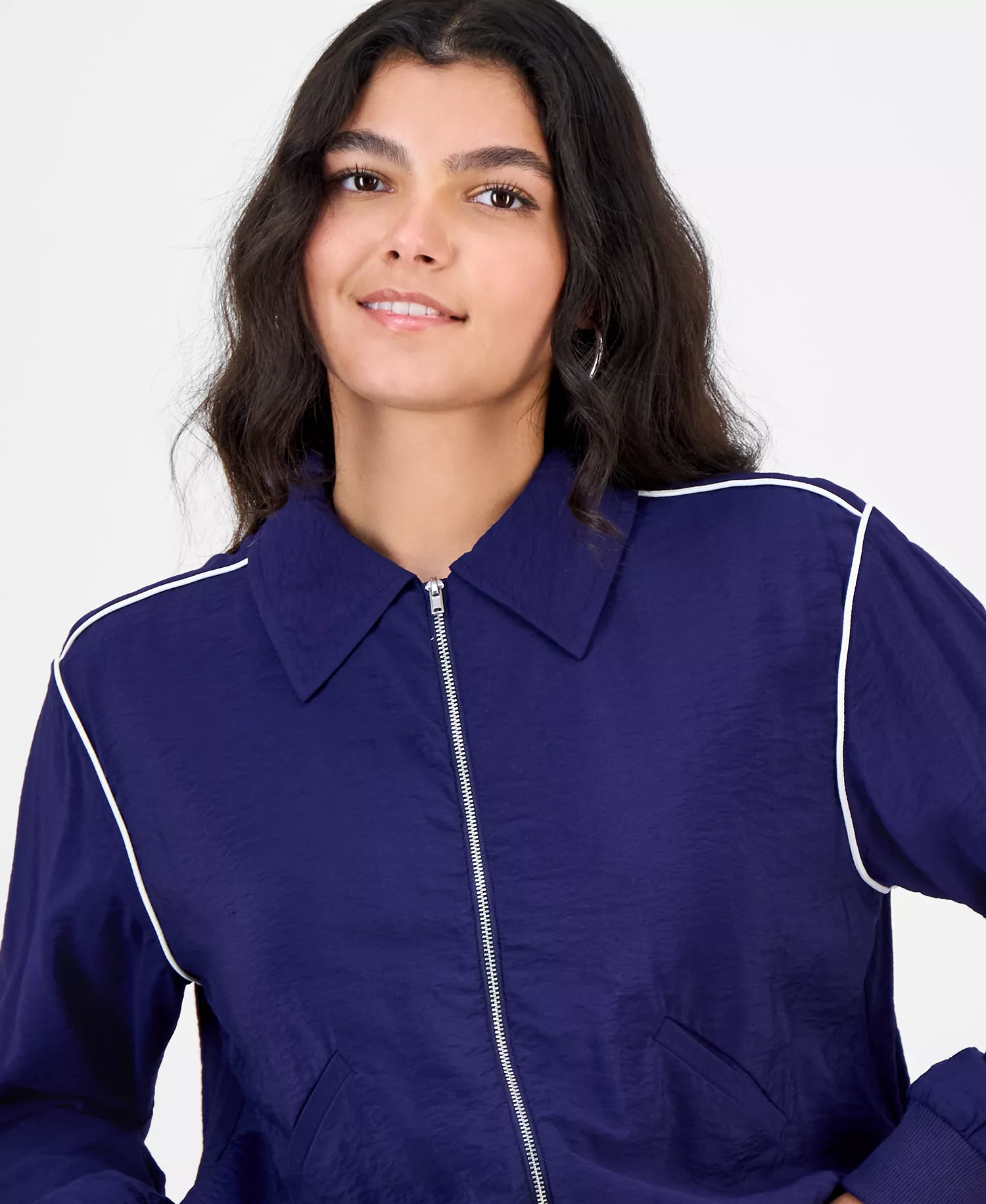 Women's Piping Trim Windbreaker Jacket, Macy's Exclusive - Blue Plum - XXS