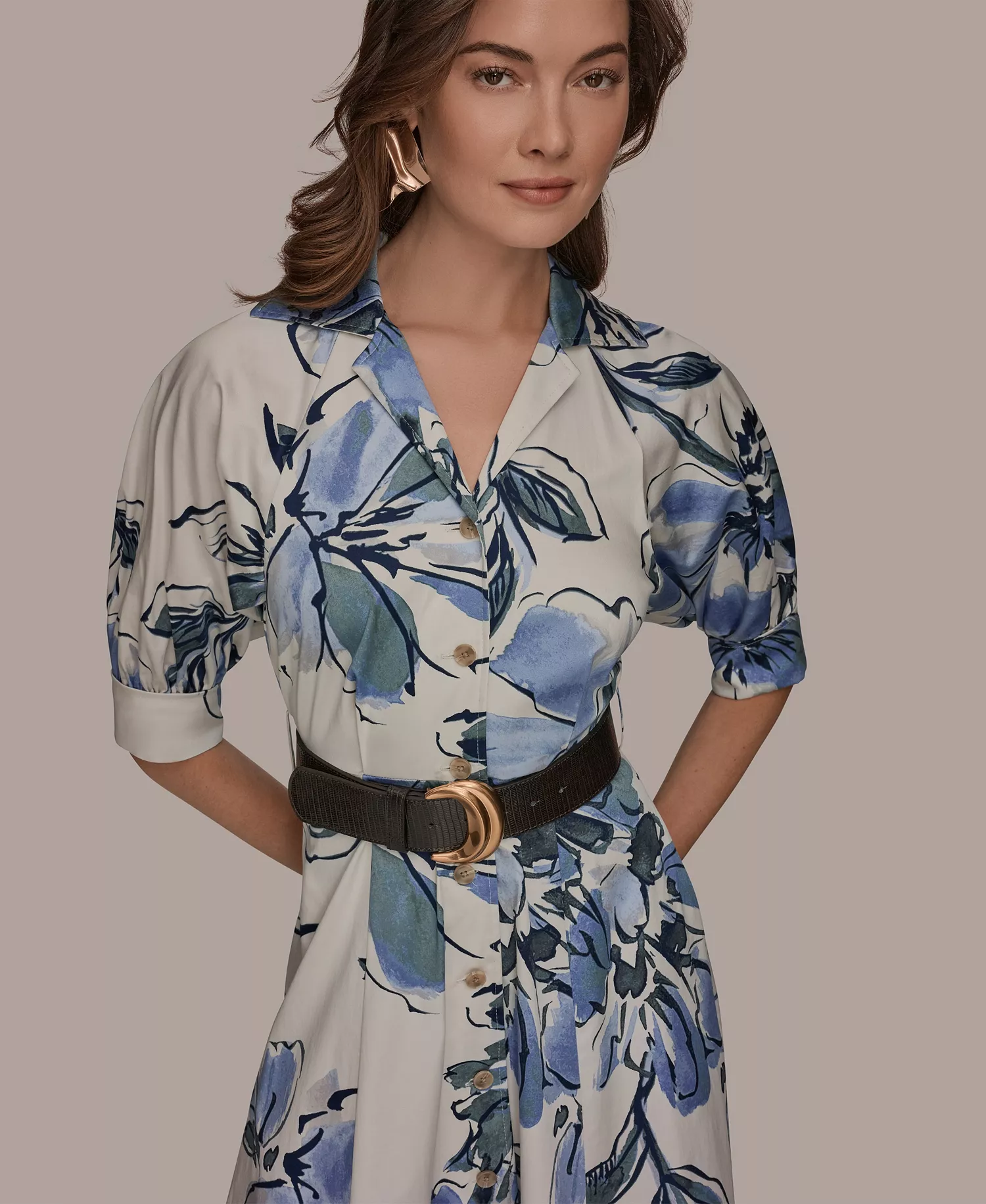 Women's Spread Collar Floral Midi Shirt Dress - Tempest Multi - 10