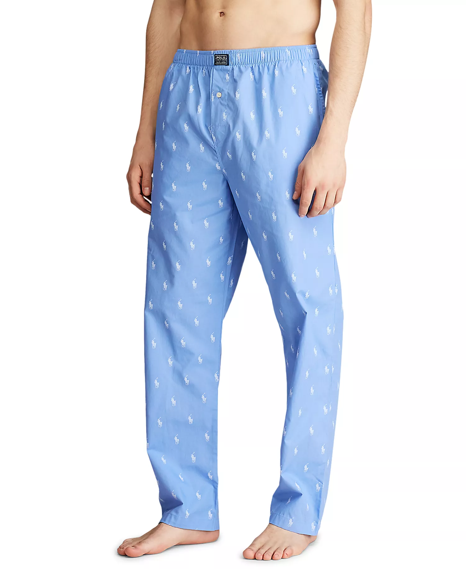Men's Cotton Jersey Sleep Shirt & Polo Player Pajama Pants - Beach Blue - L
