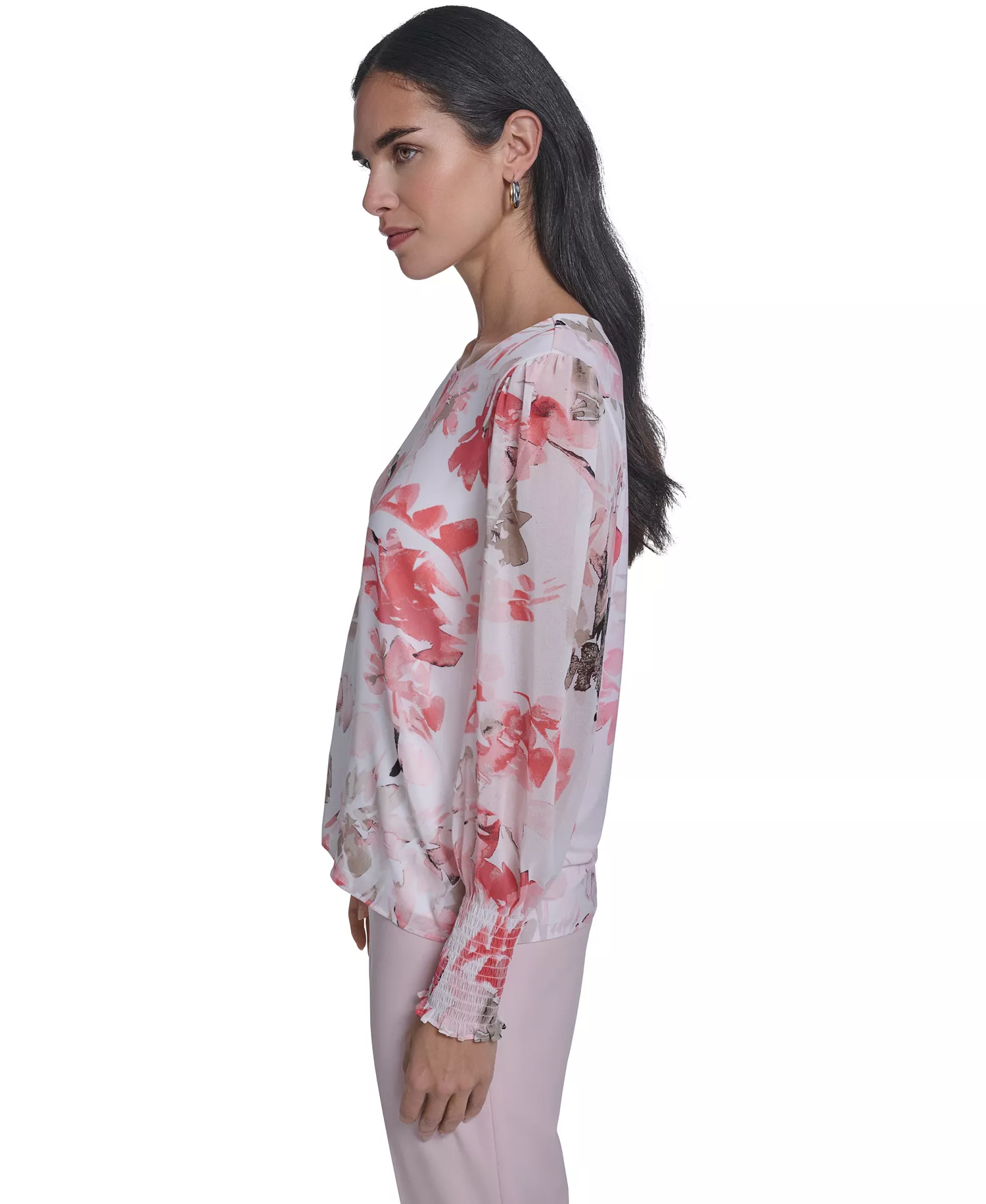 Women's Mixed Media Long-Sleeve Top - Petal/latte Multi - L