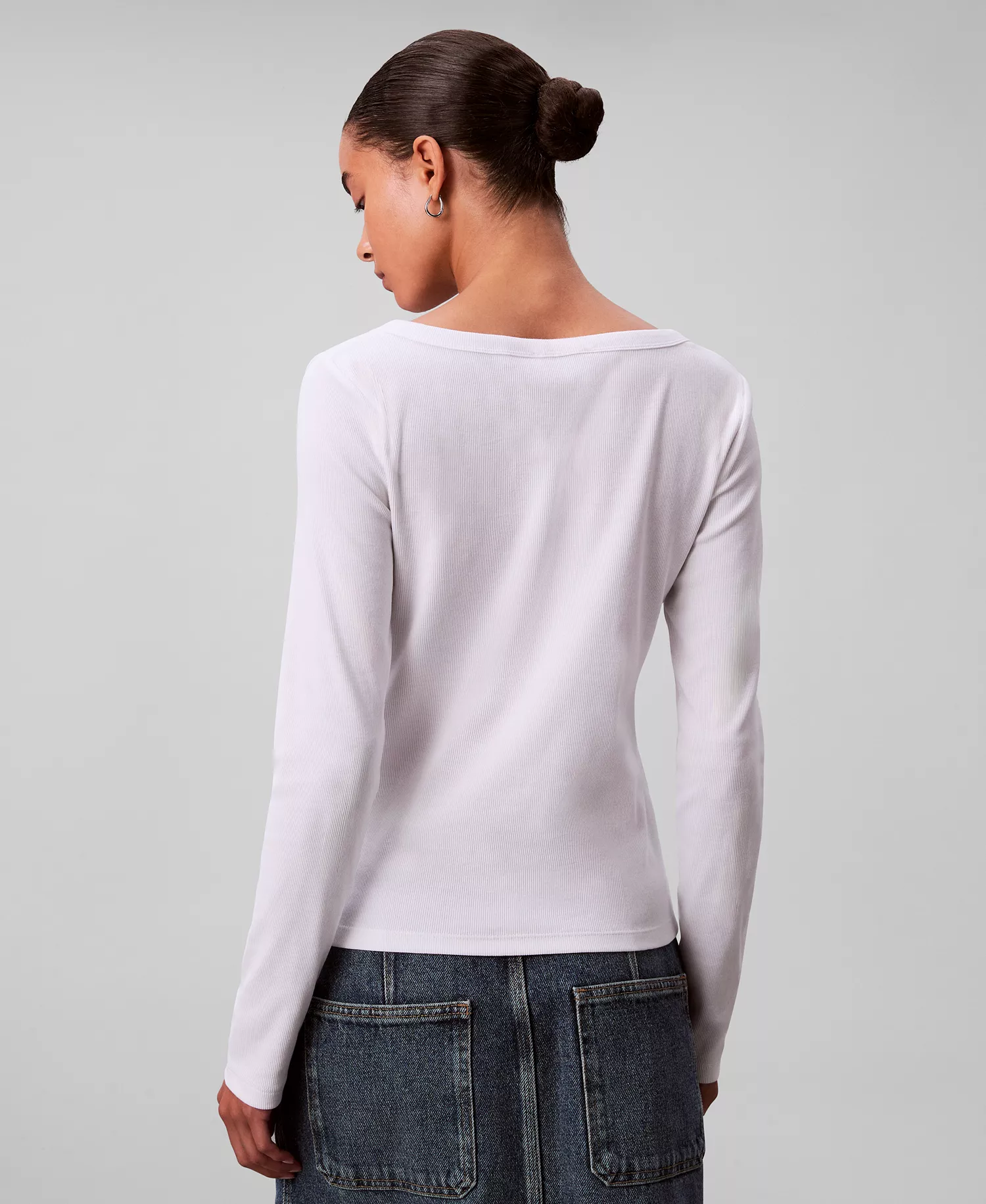 Women's Long Sleeve Ribbed Knit T-Shirt - Brilliant White - M