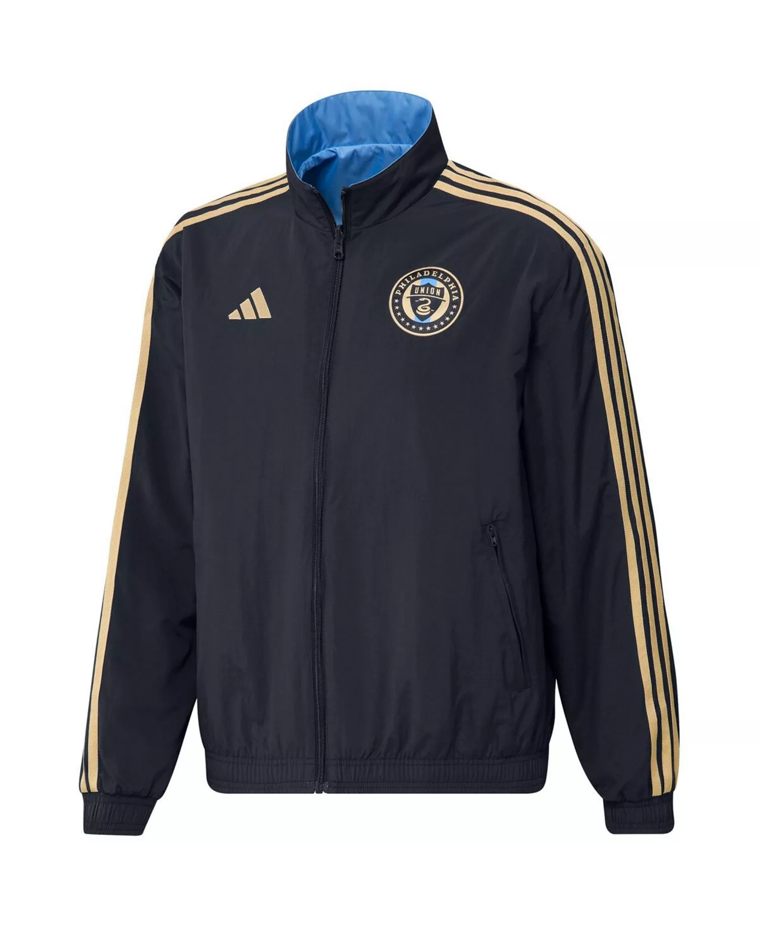Men's Navy and Light Blue Philadelphia Union 2023 On-Field Anthem Full-Zip Reversible Team Jacket - Navy, Light Blue - L