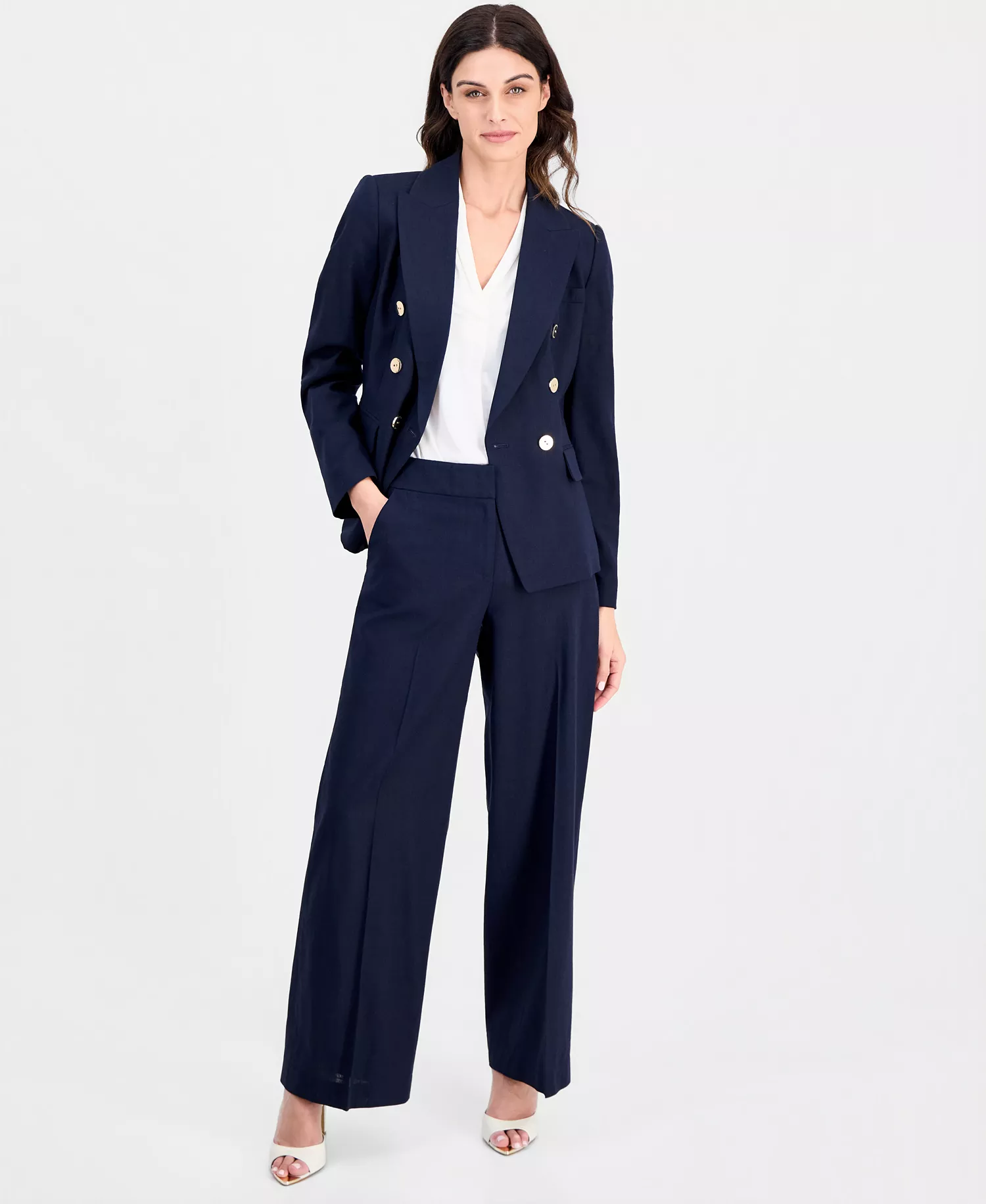 Women's Asymmetric Double-Breasted Blazer - New Navy - 10