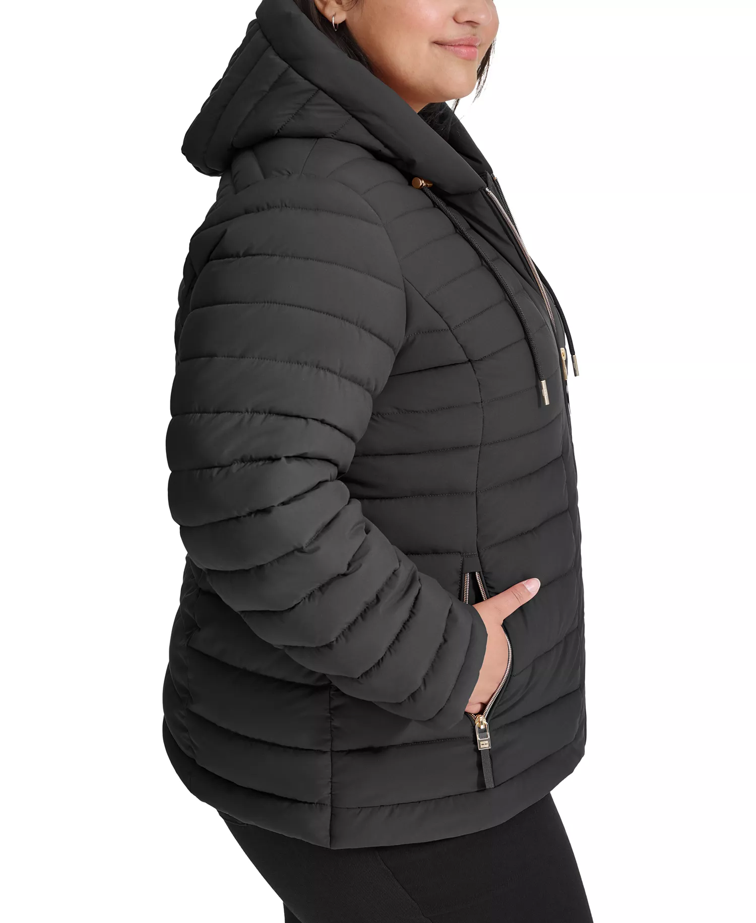 Plus Size Hooded Packable Puffer Coat, Created for Macy's - Black - 0X