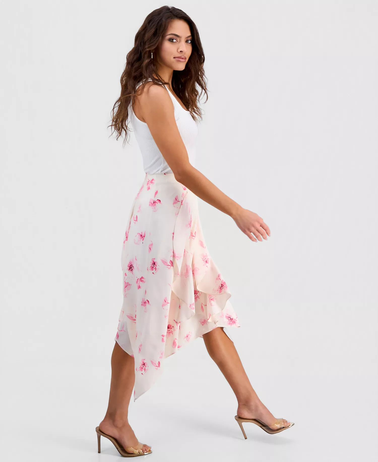 Petite Printed Ruffled Midi Skirt, Created for Macy's - Aria Garden - P/L