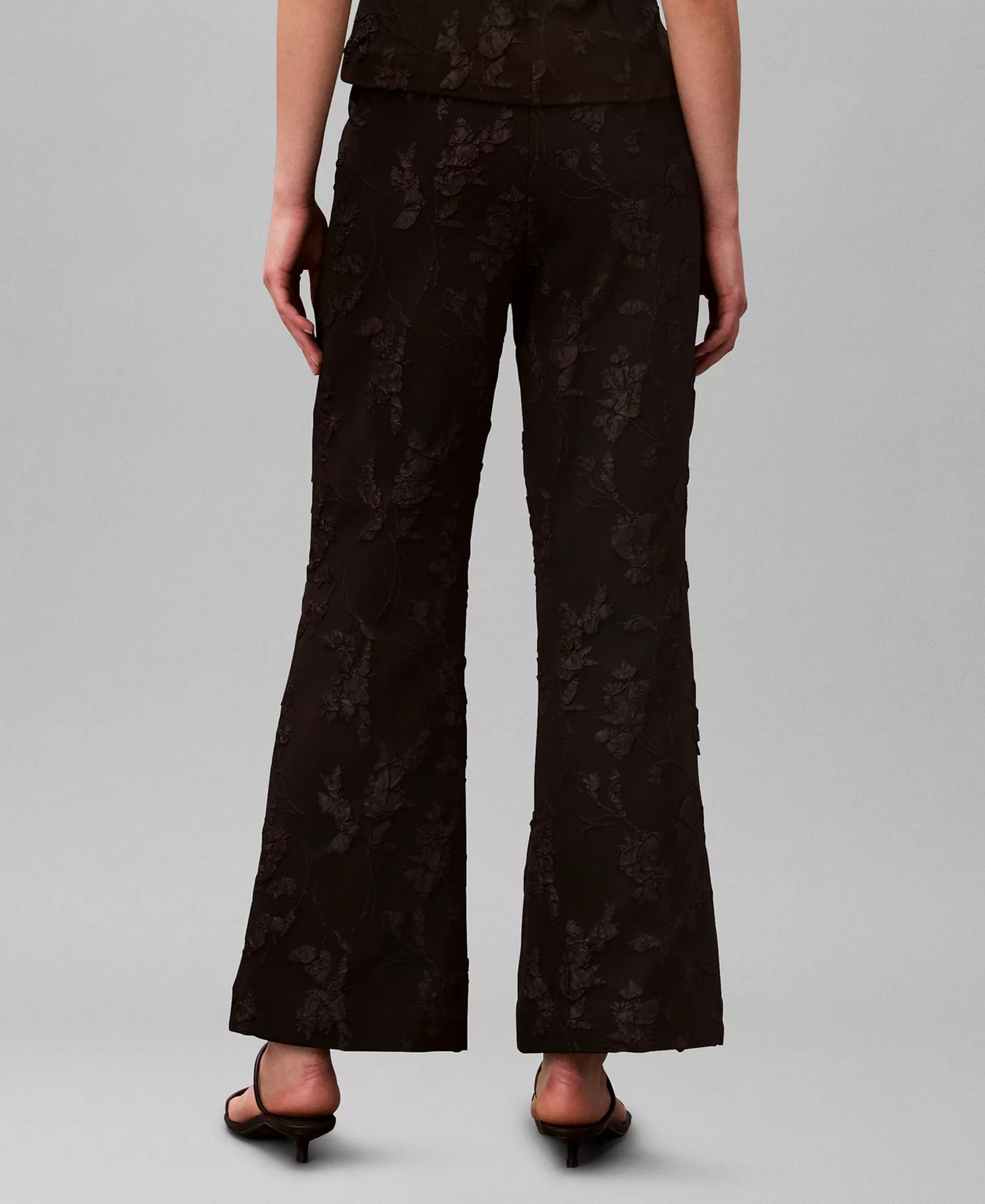 Women's Floral Straight Leg Pants - Black Floral Cutting Cloque Jacquard - 10