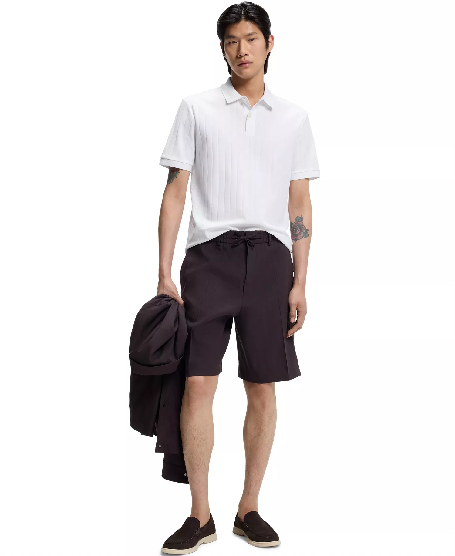 Men's Mercerized-Cotton Striped Polo Shirt - White - 2XL