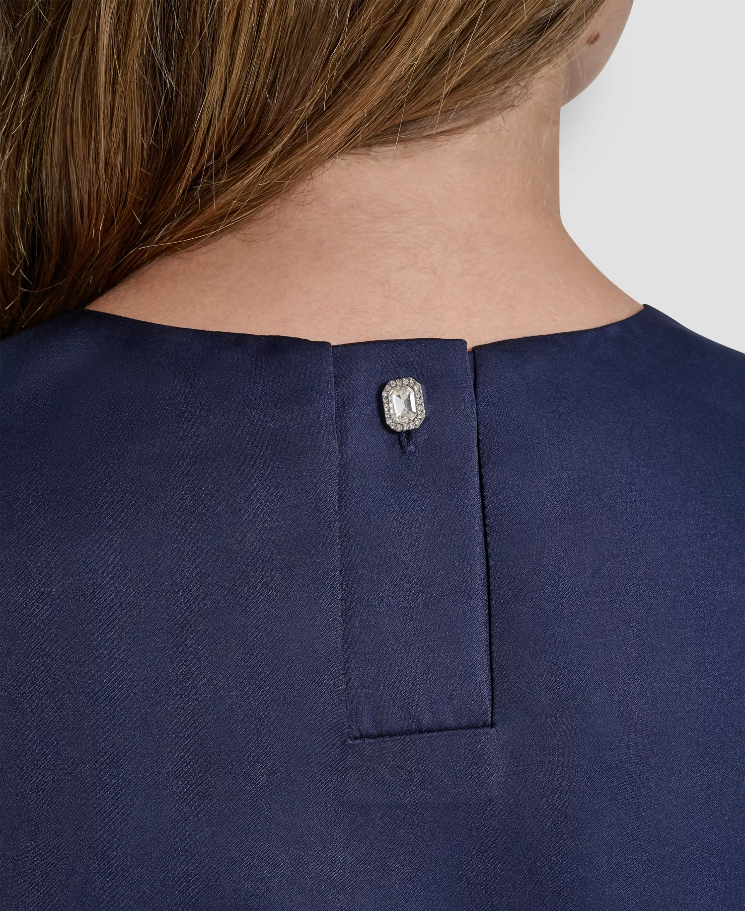 Women's Sleeveless Rhinestone Button Bubble Top - Peacoat - L