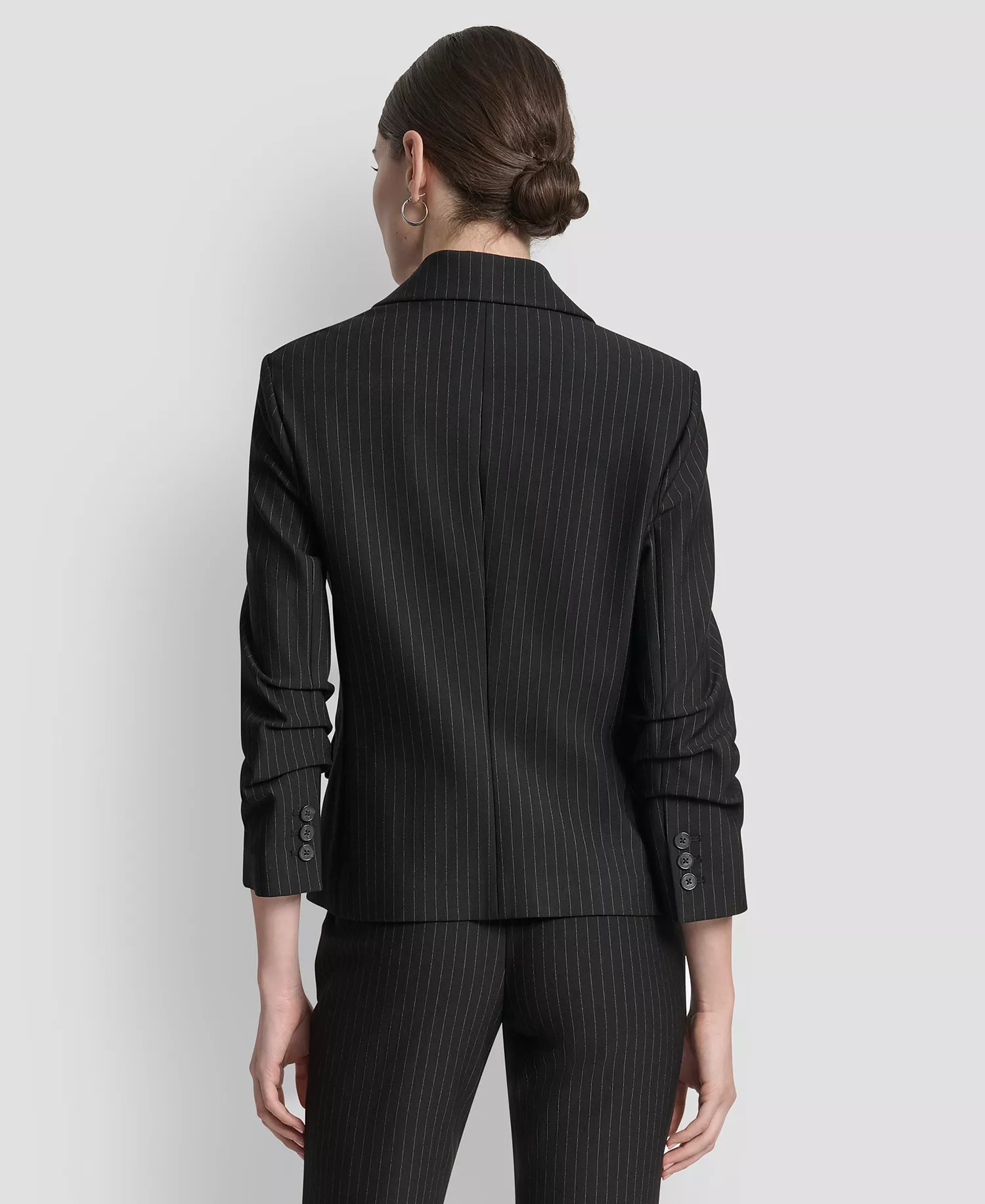 Women's Pinstripe Ruched-Sleeve One-Button Blazer - Black Pinstripe - 10