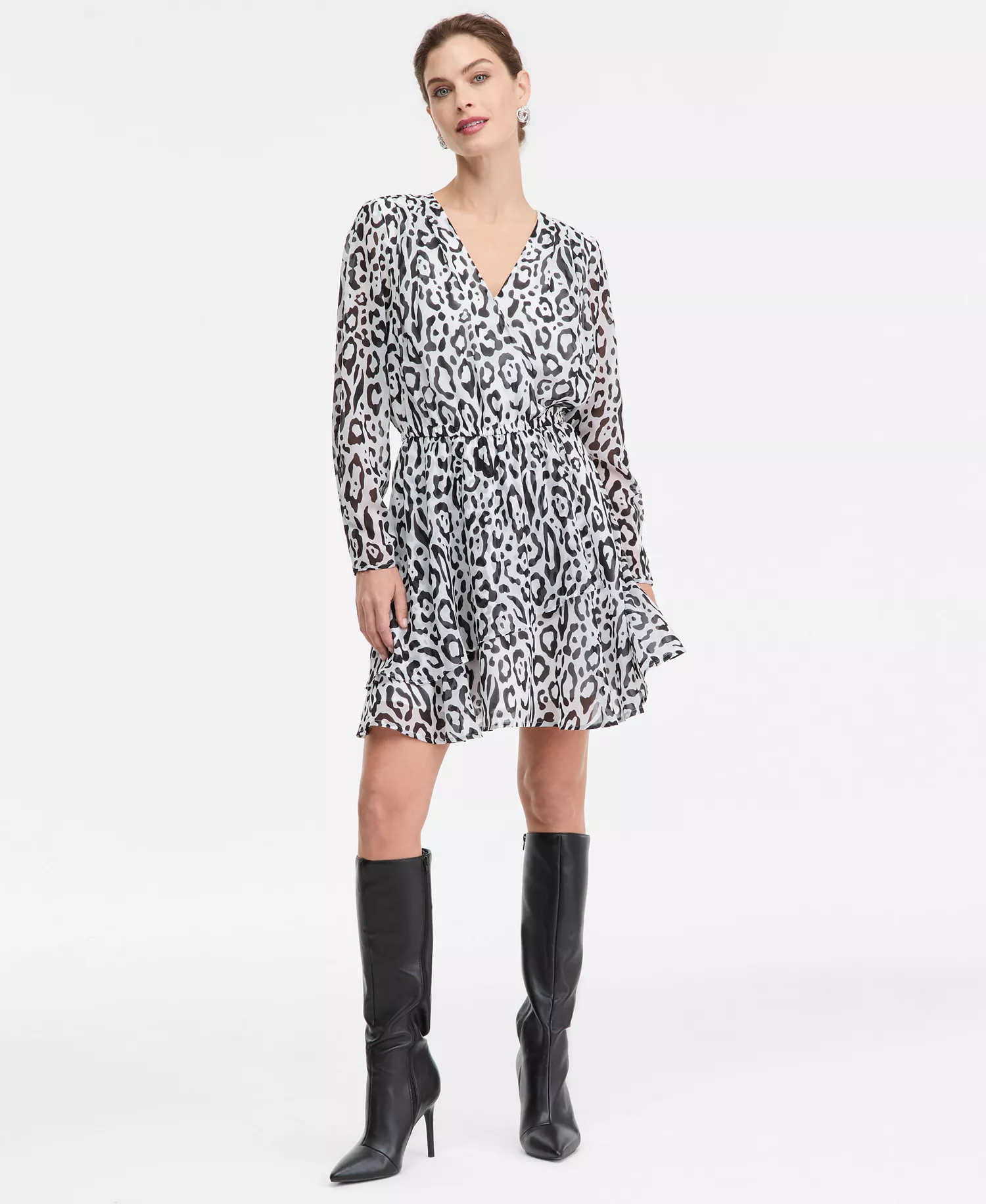 Women's Printed Long-Sleeve Surplice Mini Dress, Macy's Exclusive - Jayla Anim - L