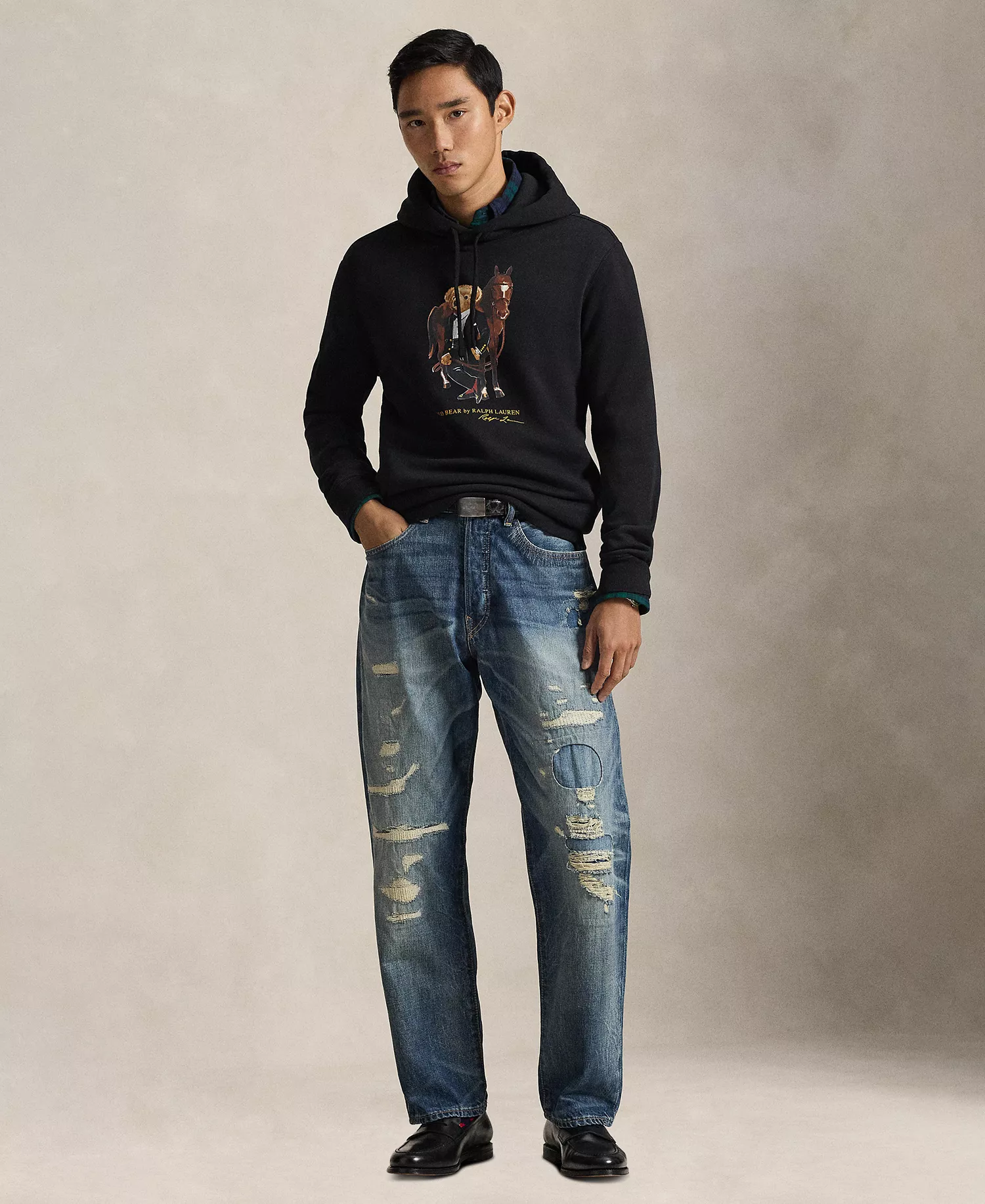 Men's Long-Sleeve Bear Fleece Hoodie - Polo Black - L