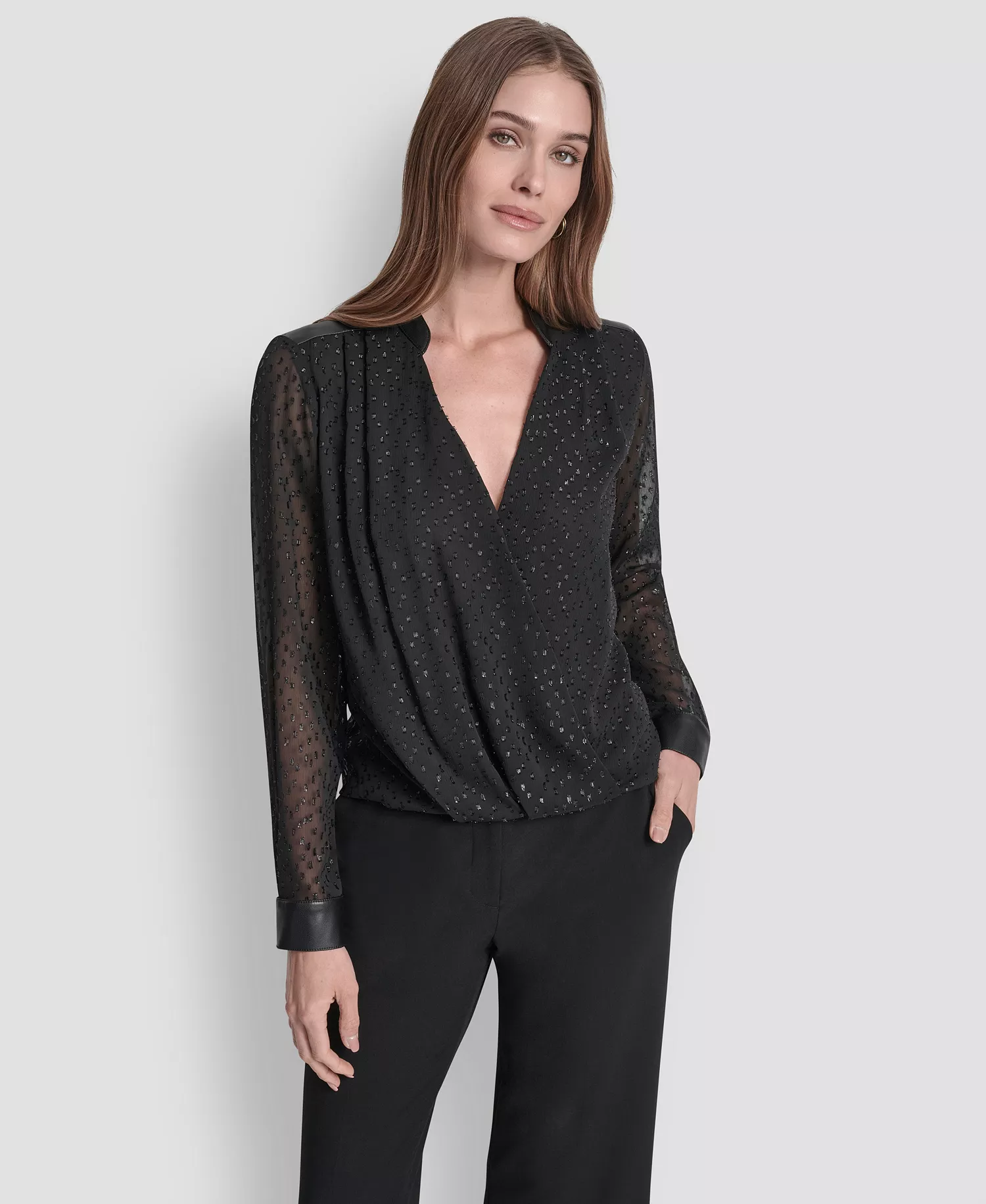 Women's Clip Dot Pattern V-Neck Blouse - Black - XS