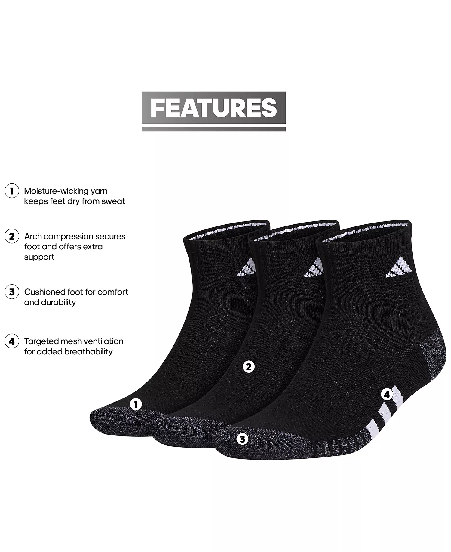 Men's 3-pk. Cushioned Quarter Logo Socks - Black - L