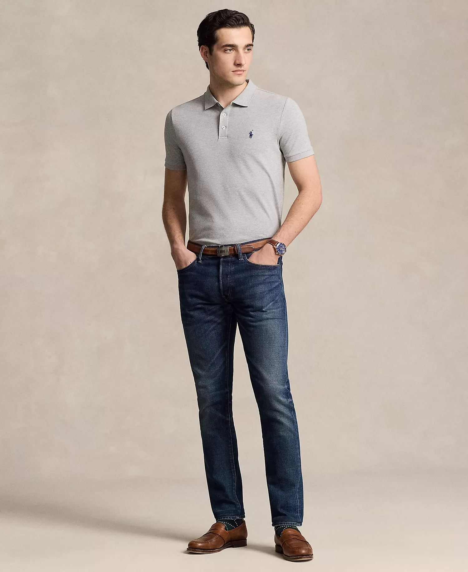 Men's Classic-Fit Stretch Mesh Polo Shirt - Andover Heather - 2XL