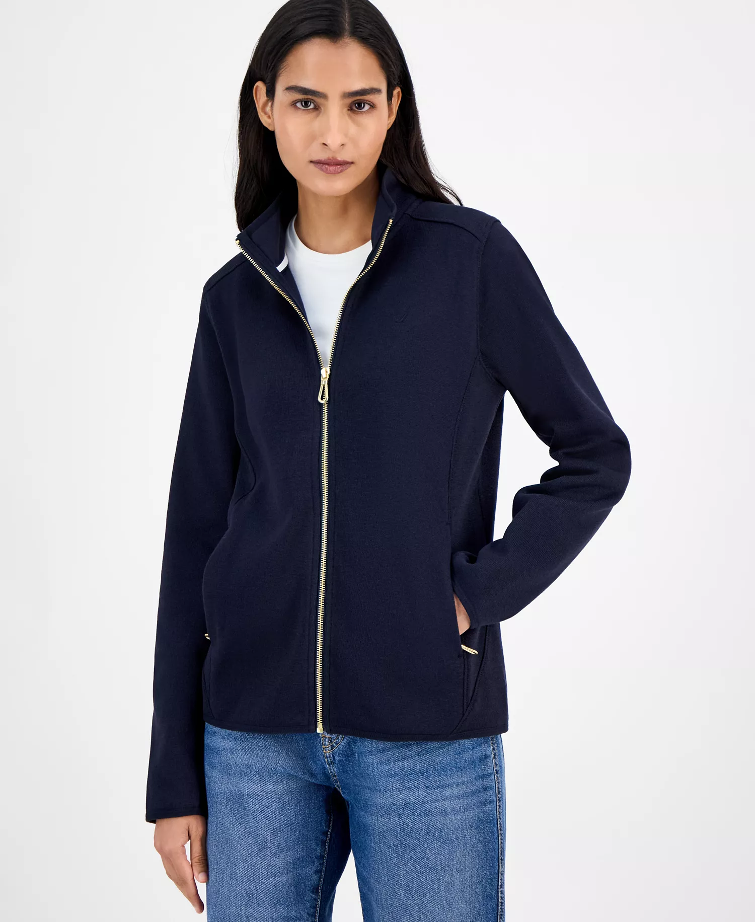 Nautica Women's Zip-Front Fleece Sweater jacket  - Night Sky - L
