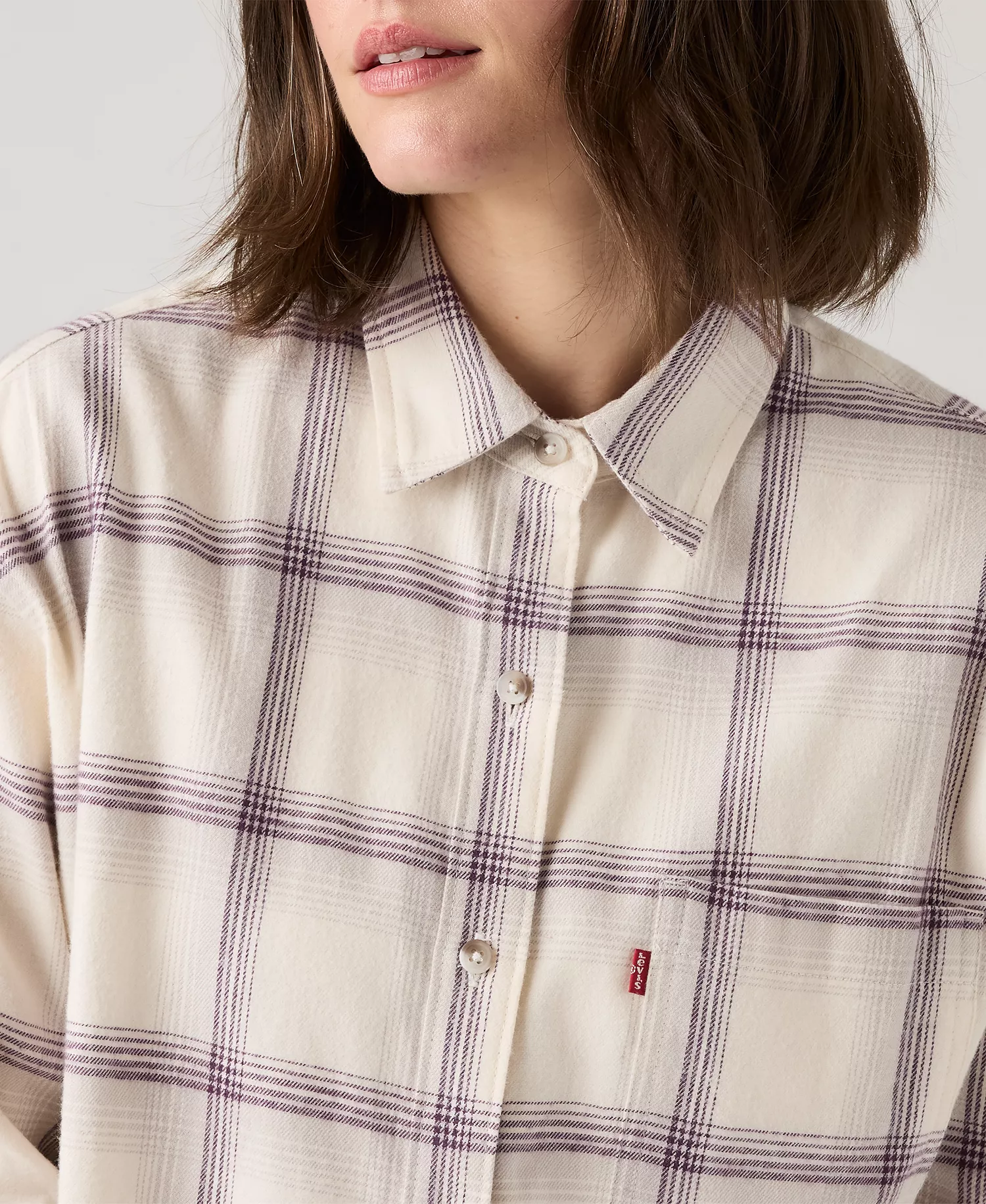 Women's Henriette Flannel Long Sleeve Shirt - Manon Plaid Whisper White - L