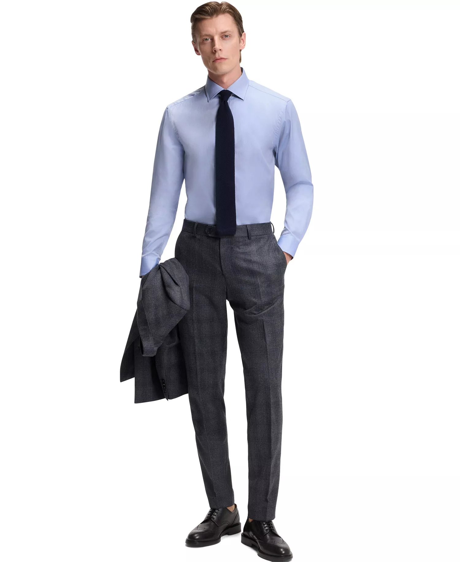 Men's BECKHAM x BOSS Oxford Cotton Slim-Fit Dress Shirt - Dark Blue - 16