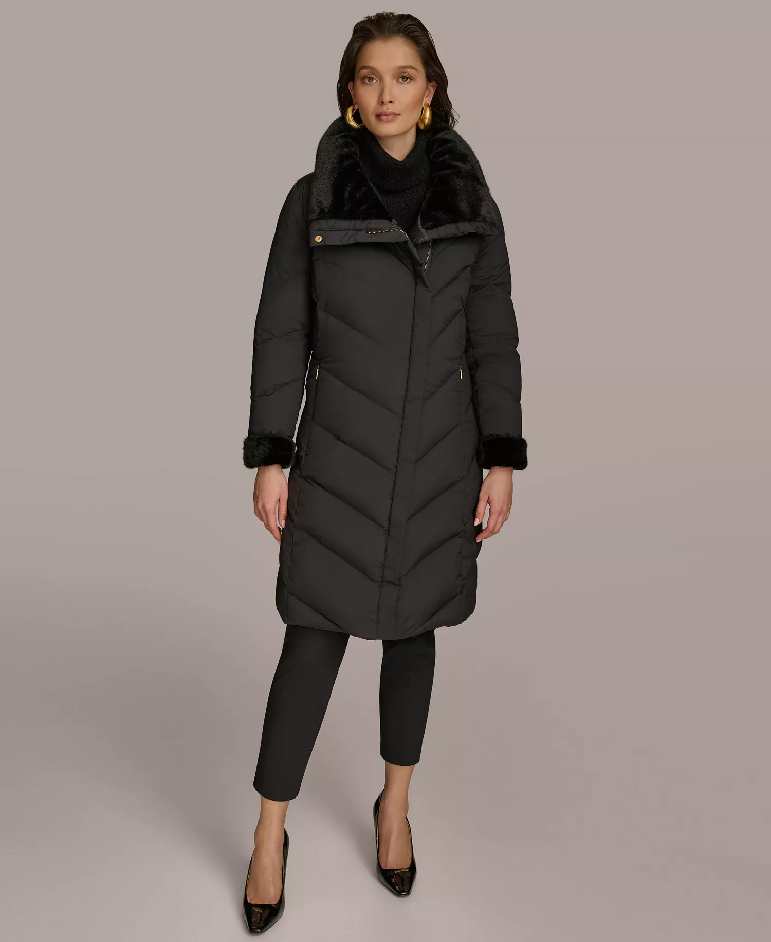 Women's Stretch Zip Closure Coat - Black - L