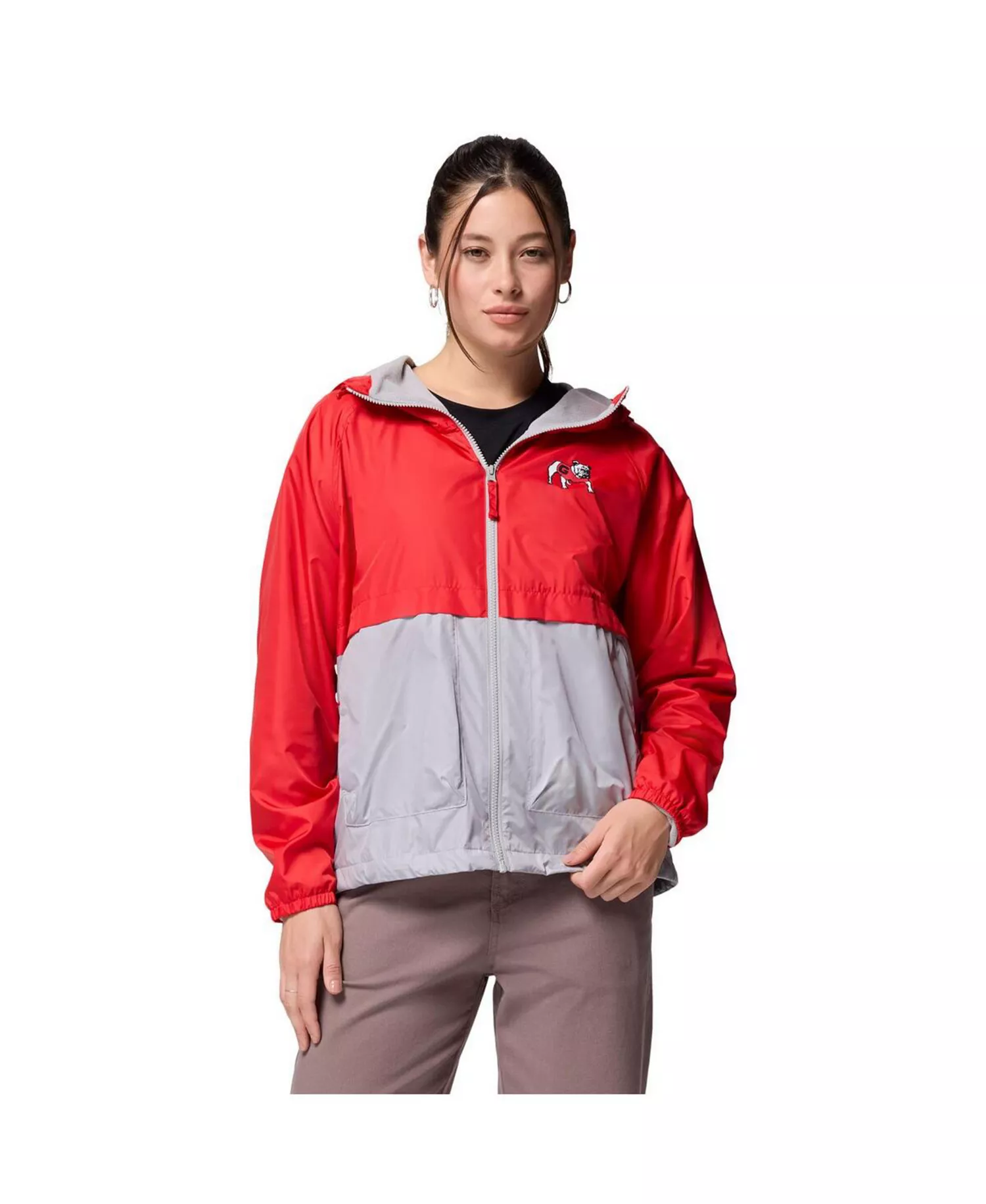 Women's Red/Grey Georgia Bulldogs Spire Hoodie Windbreaker - Red, Gray - L