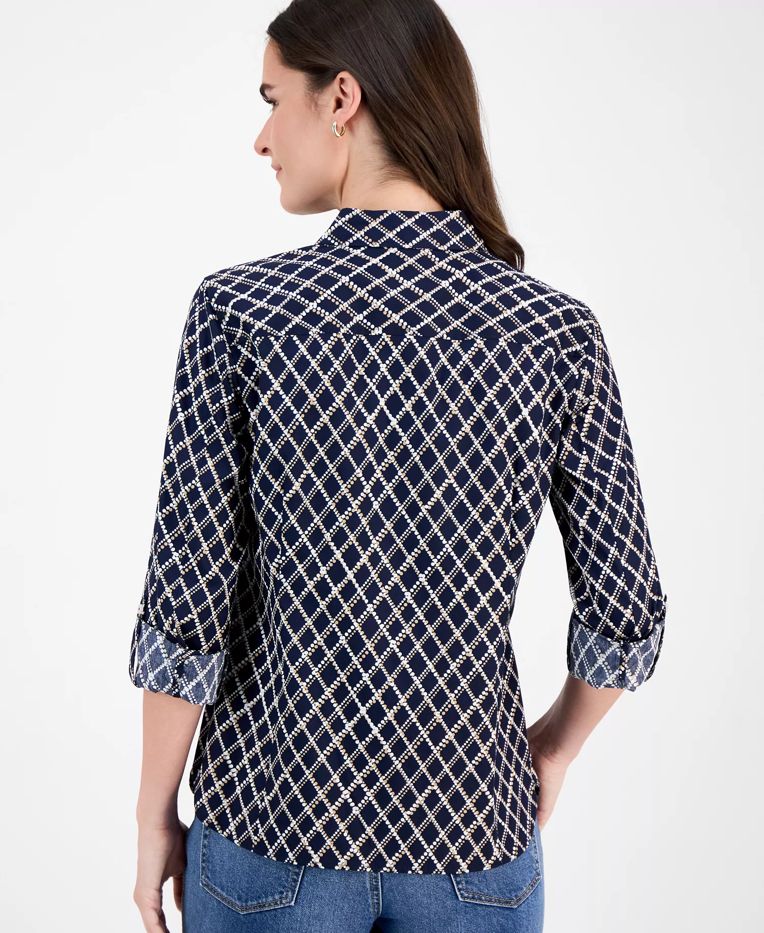 Women's Patterned Roll-Tab Shirt - Argyle Night Sky Multi - L
