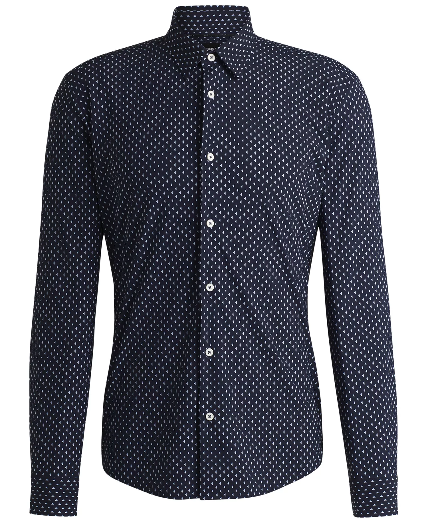 Men's Slim-Fit Geometric Print Shirt - Navy - L