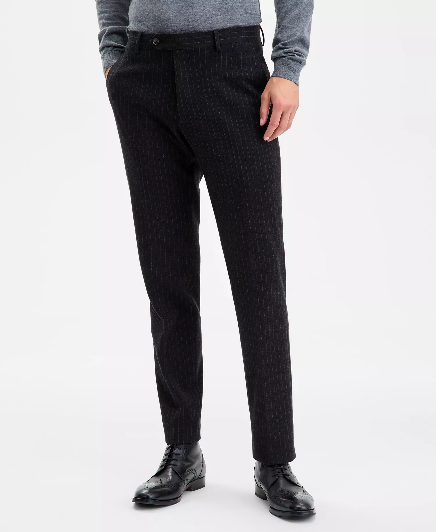 Men's Modern-Fit Wool Pinstripe Suit Separate Pants  - Charcoal Pinstripe - 29 - 30