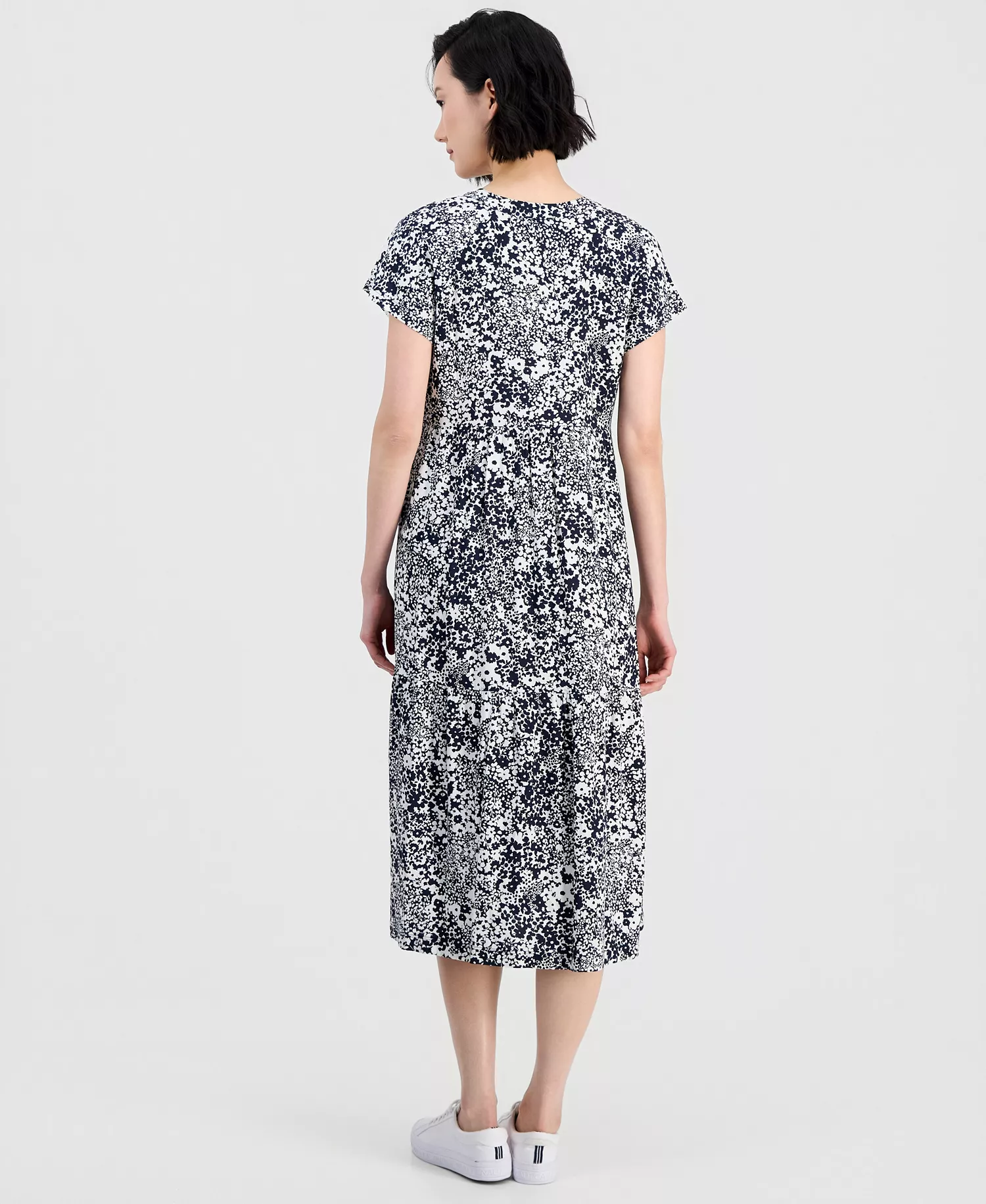 Jeans Women's Shadow Floral Tiered Midi Dress - Night Sky/ Ivory - L