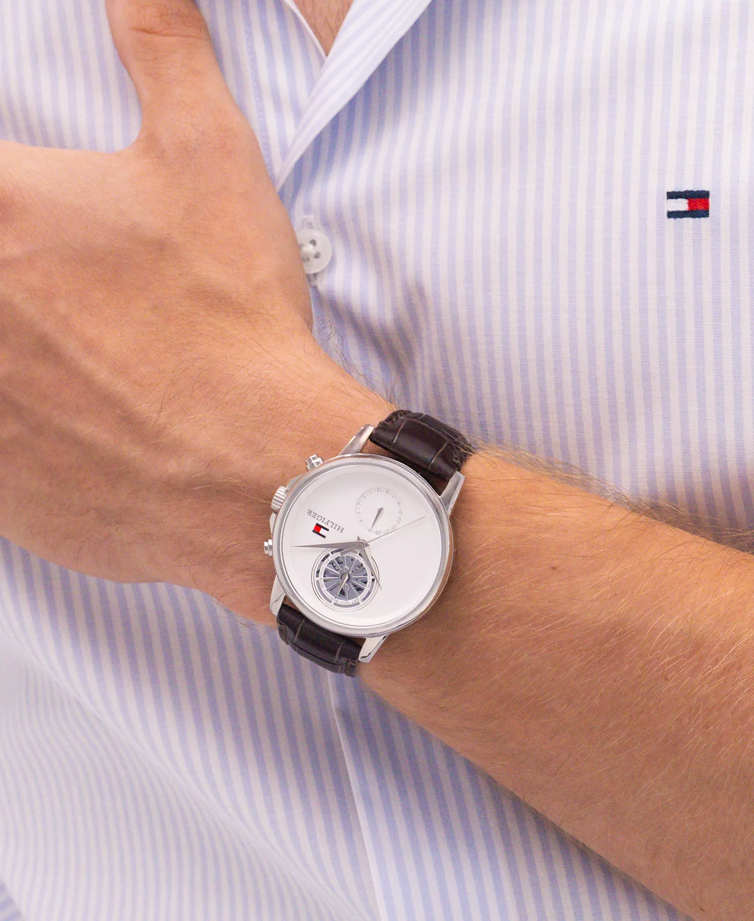 Men's Multifunction Brown Leather Bracelet Watch, 40mm - Cream - No Size