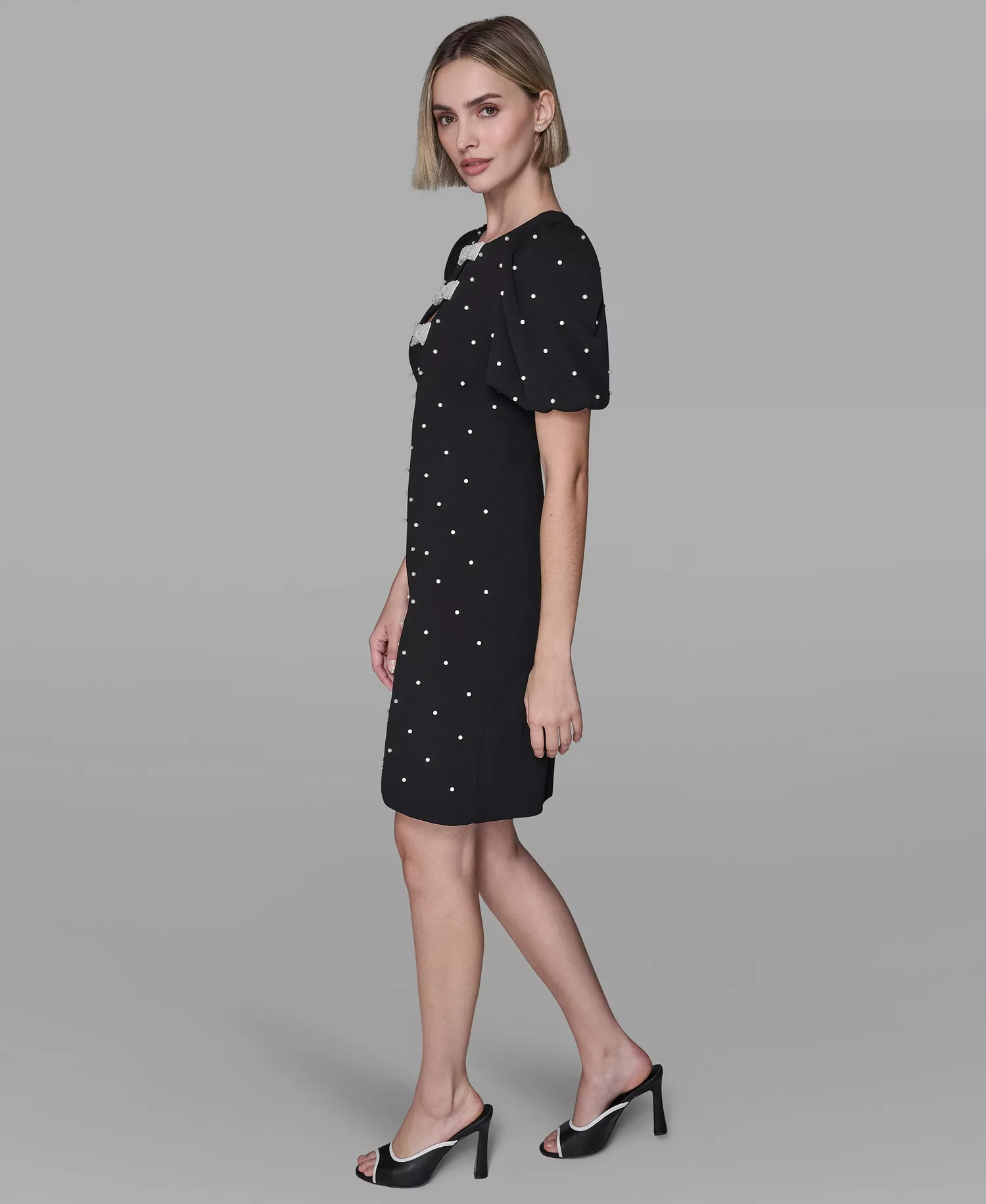 Women's Scuba Crepe Sheath Dress with Bow Details - Black - 0