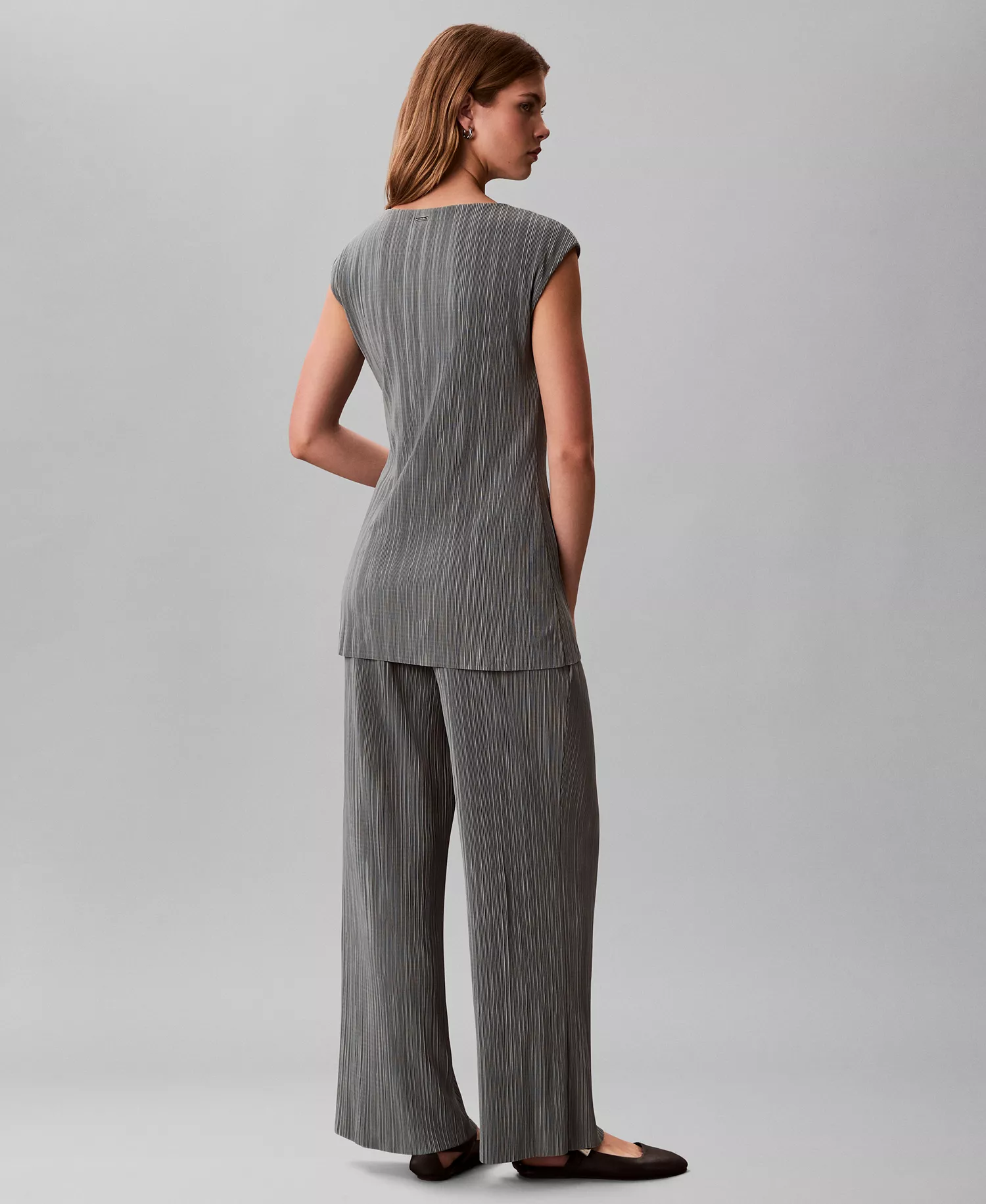 Women's Plisse Tunic and Pull-on Wide-Leg Pants - Shadow - L