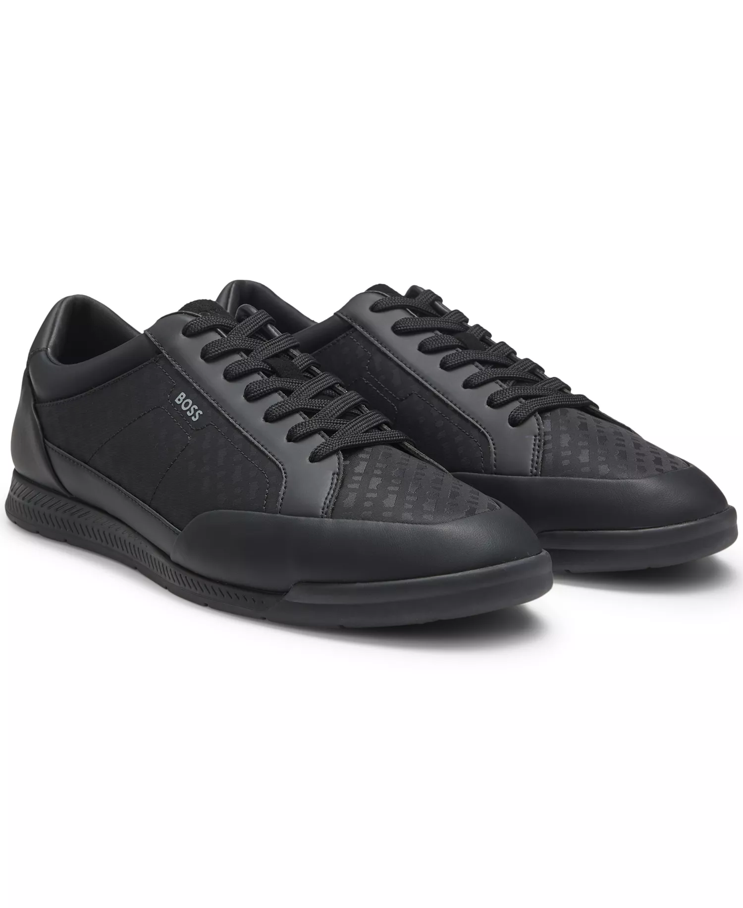 Men's Monogram-Jacquard Leather Trim Trainers Shoe - Black - 10